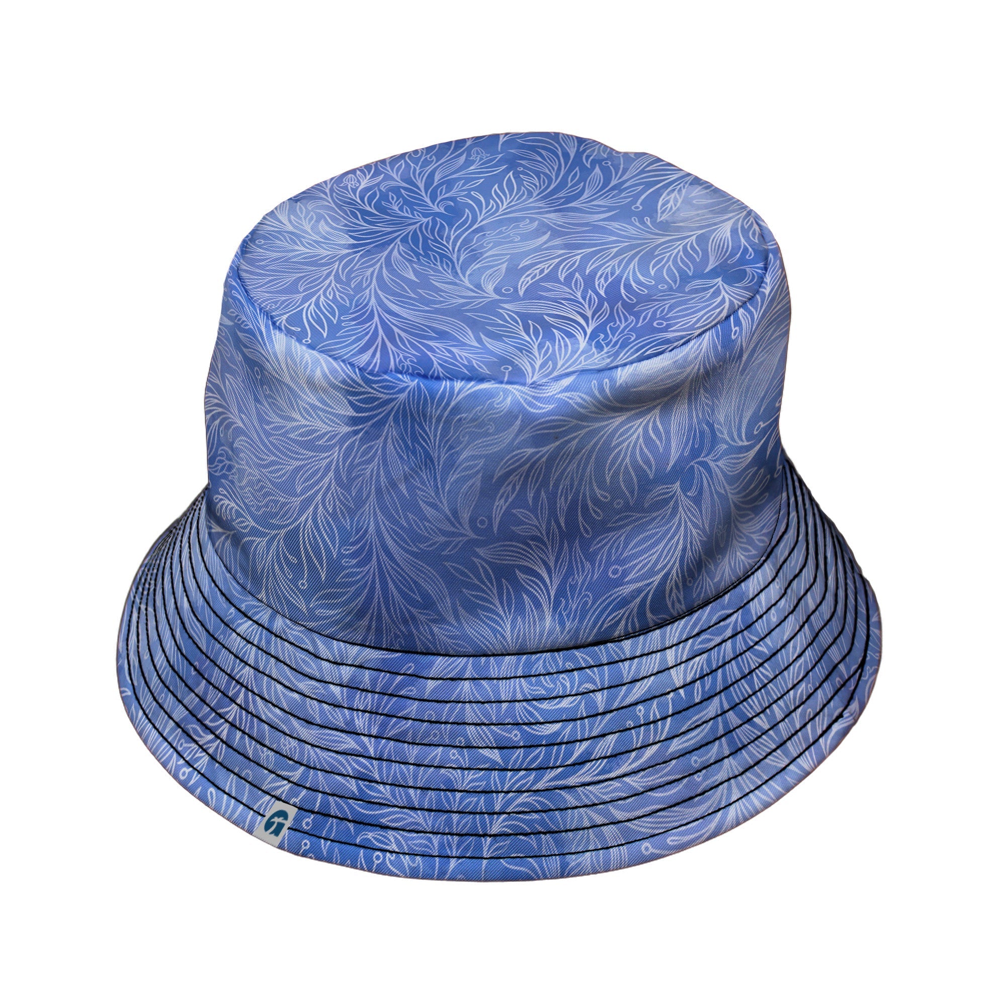 Periwinkle Batik Leaves Bucket Hat Black Stitching