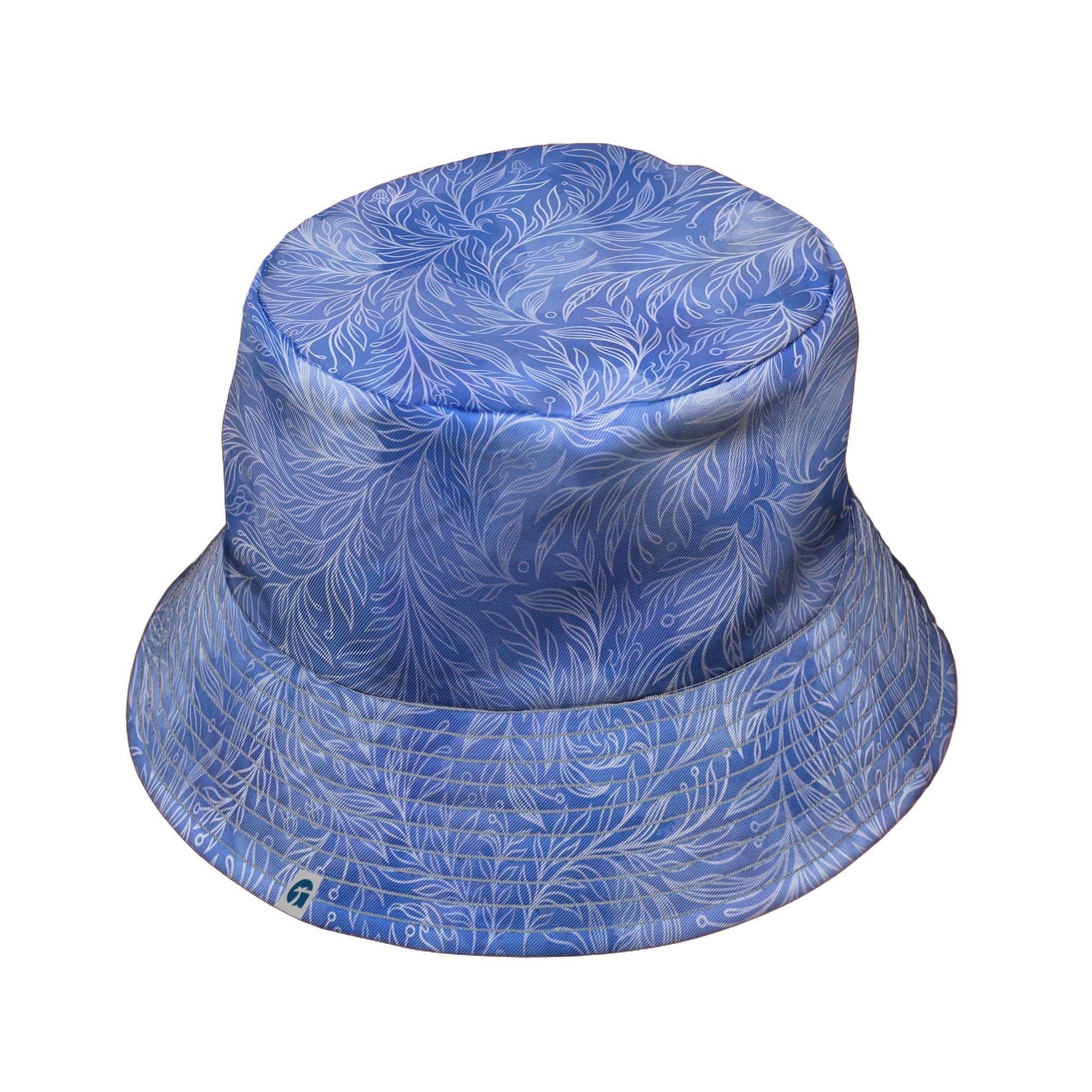 Periwinkle Batik Leaves Bucket Hat Gray Stitching