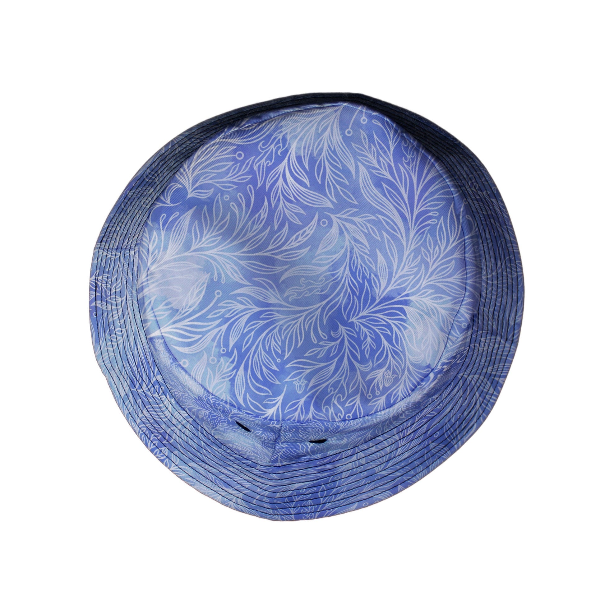Periwinkle Batik Leaves Bucket Hat Top View