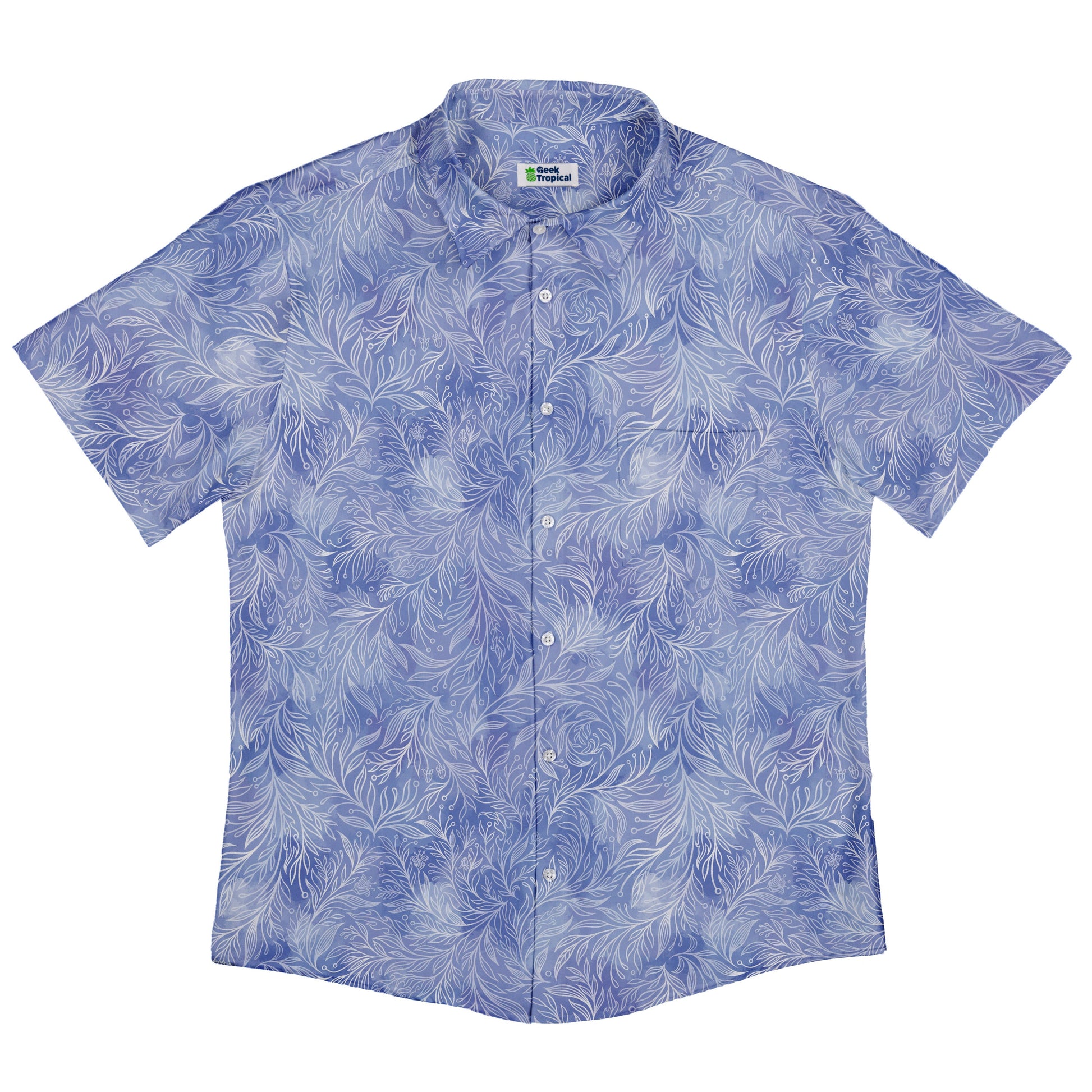 Periwinkle Batik Leaves Button Up Shirt Flat Front