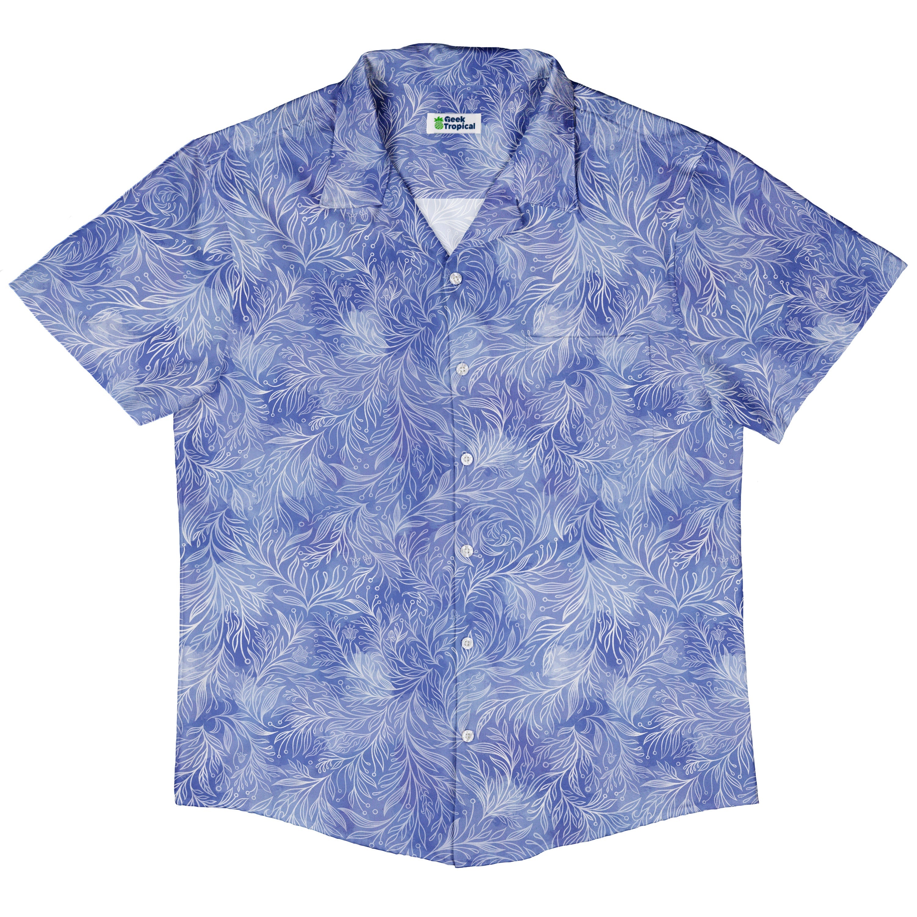 Periwinkle Batik Leaves Button Up Shirt Hawaiian Front