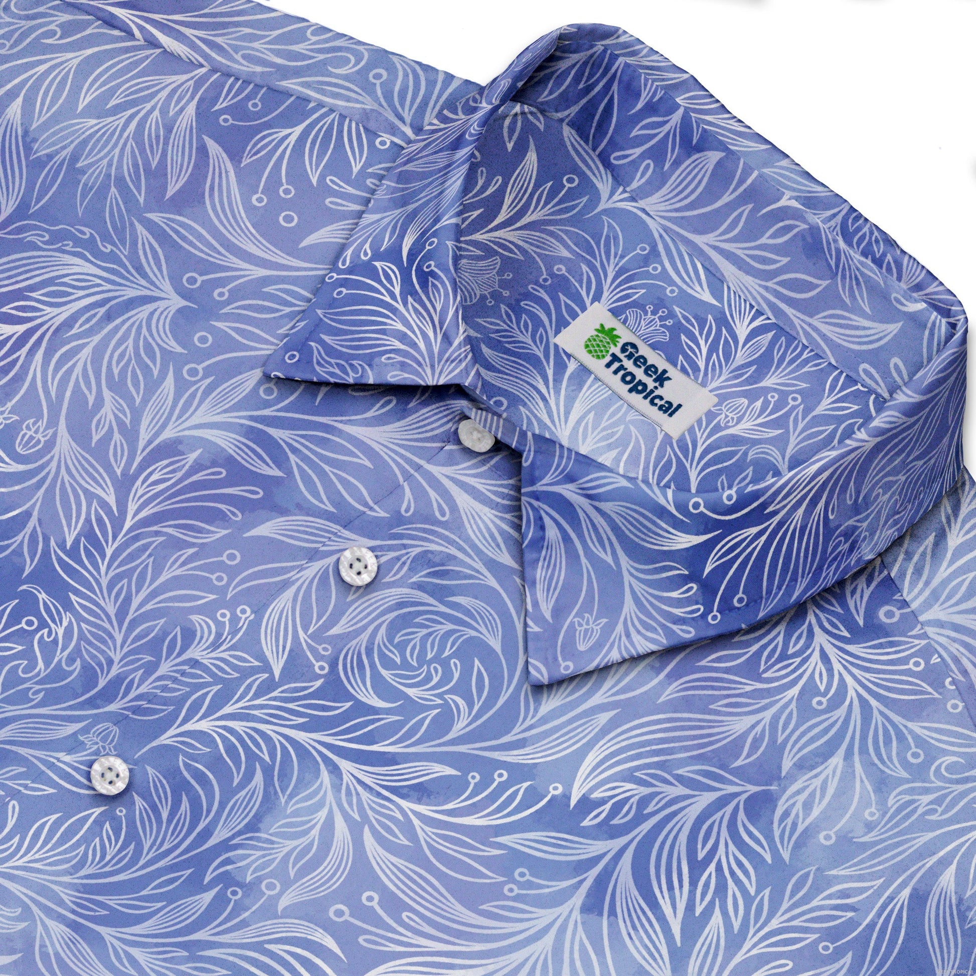 Periwinkle Batik Leaves Button Up Shirt Neck