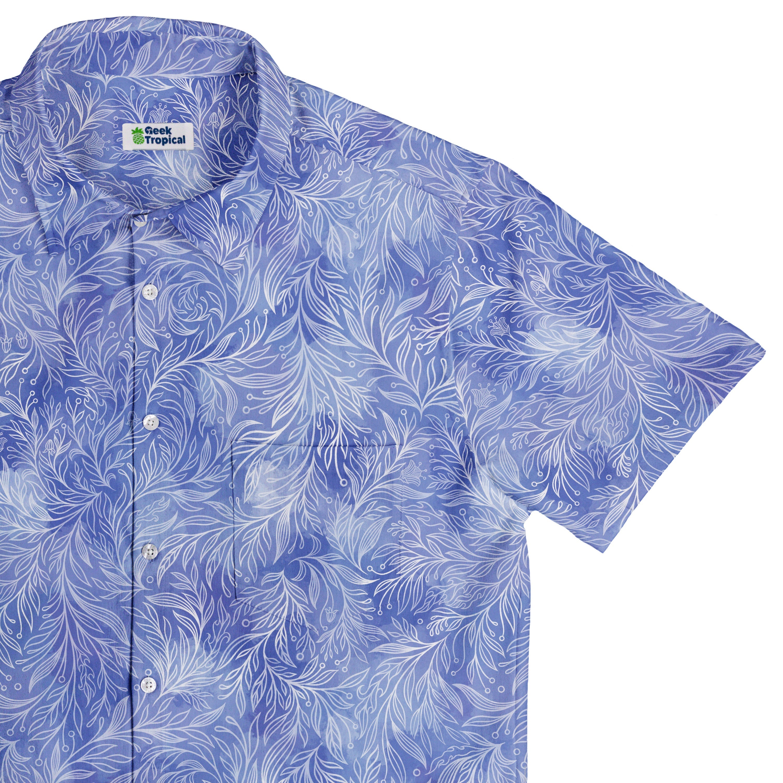 Periwinkle Batik Leaves Button Up Shirt Top Corner