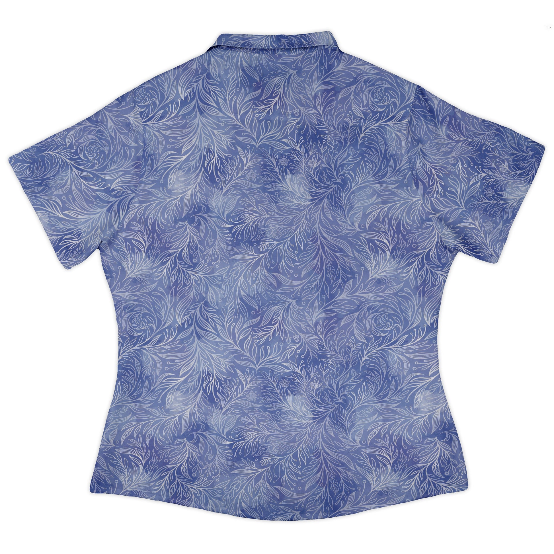 Periwinkle Batik Leaves Curvy Button Up Shirt womens back