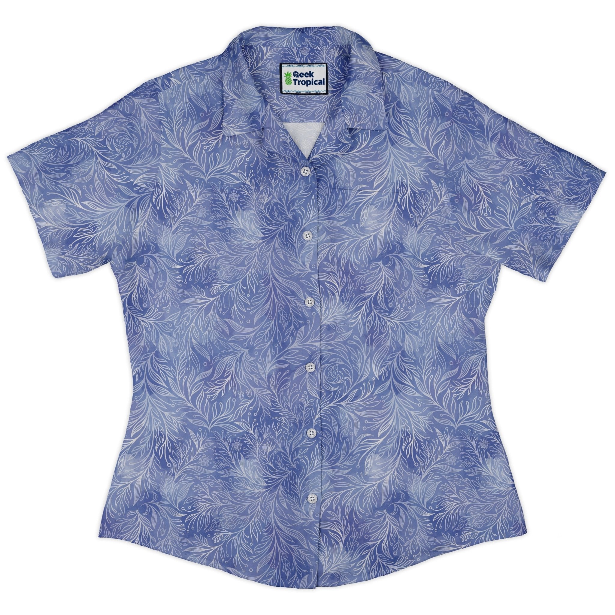 Periwinkle Batik Leaves Curvy Button Up Shirt 2