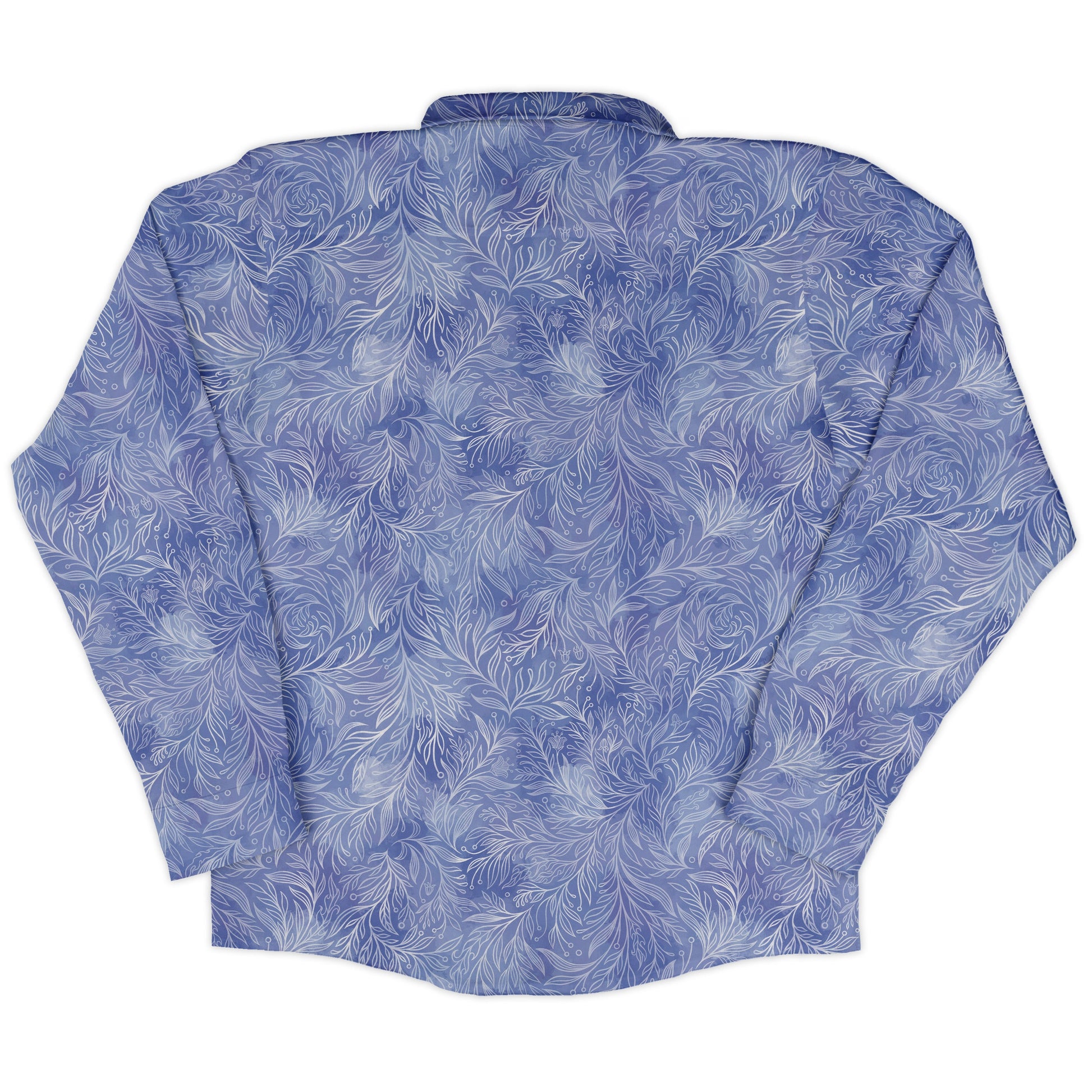 Periwinkle Batik Leaves Long Sleeve Button Up Shirt back