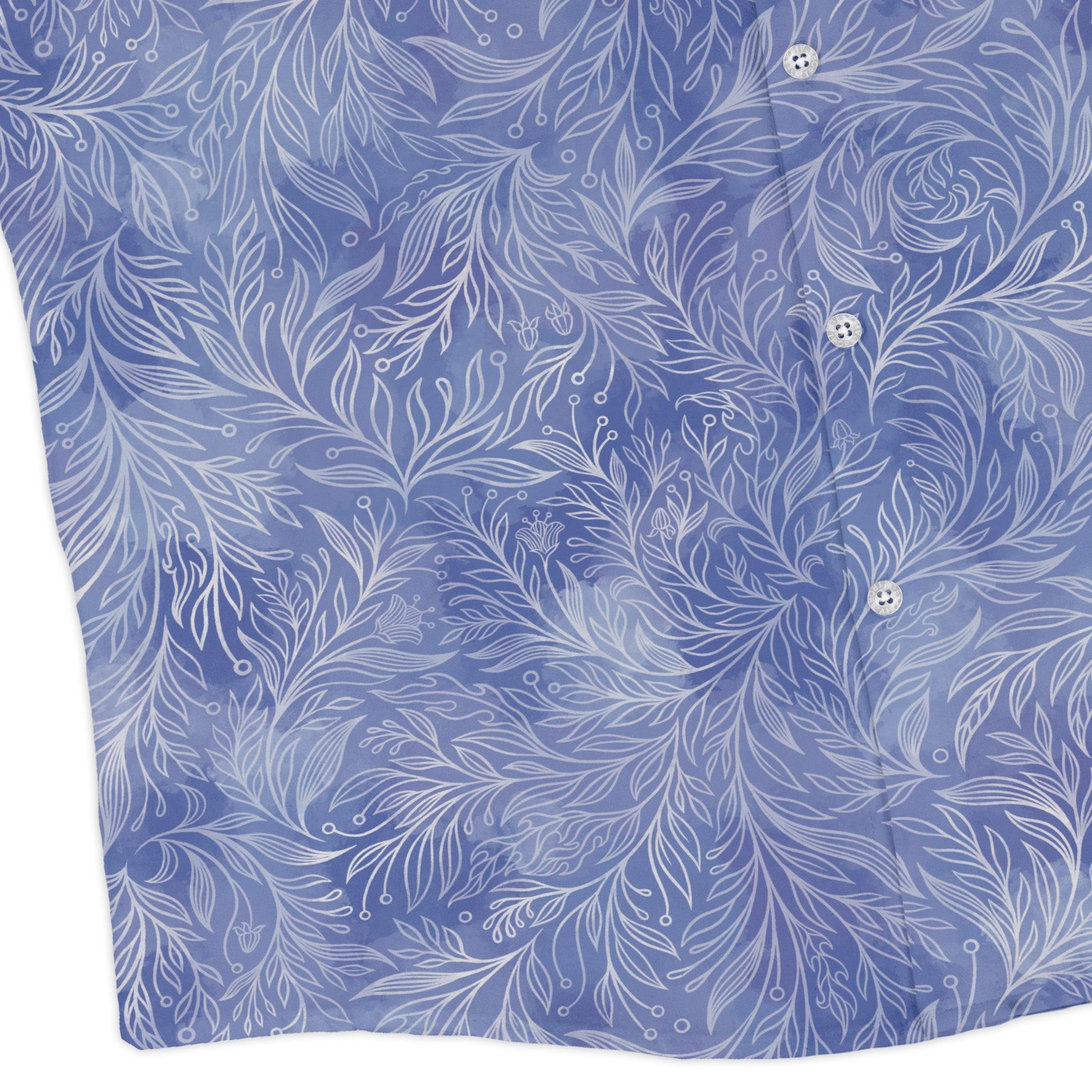 Periwinkle Batik Leaves Long Sleeve Button Up Shirt corner