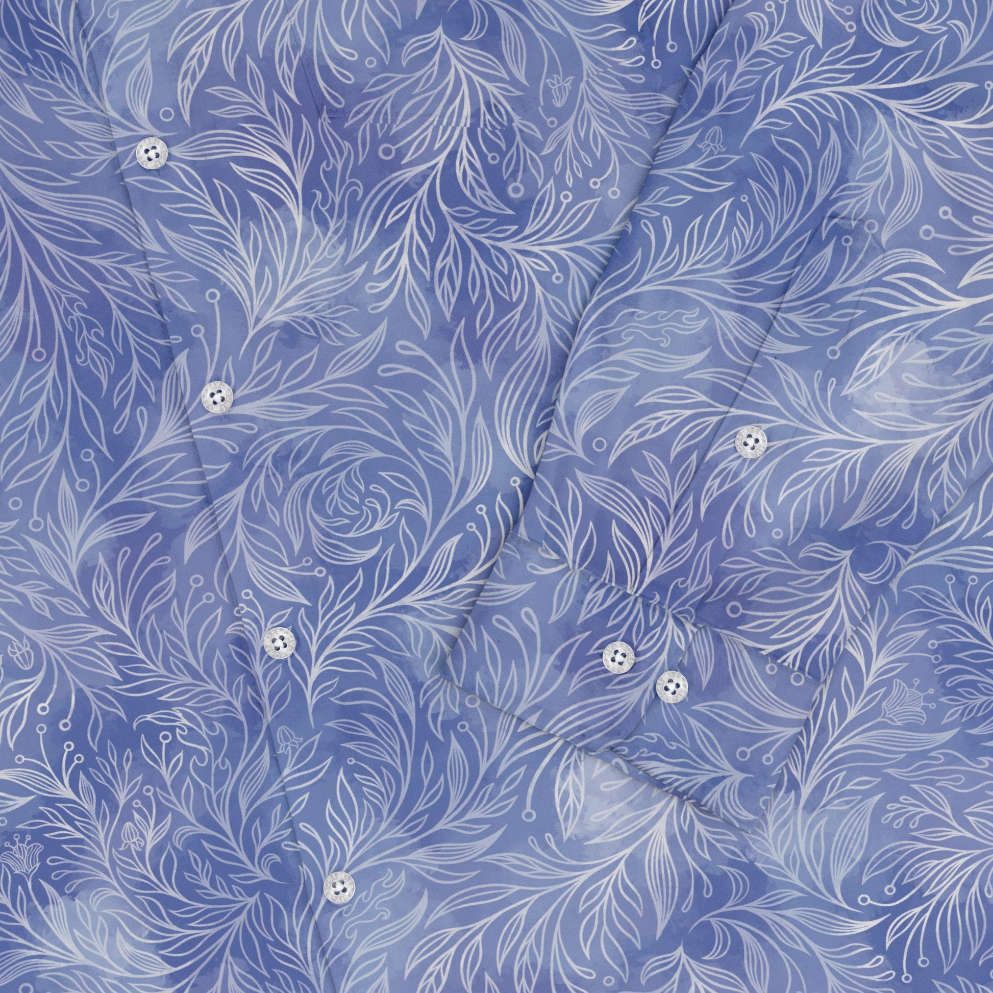Periwinkle Batik Leaves Long Sleeve Button Up Shirt sleeve close