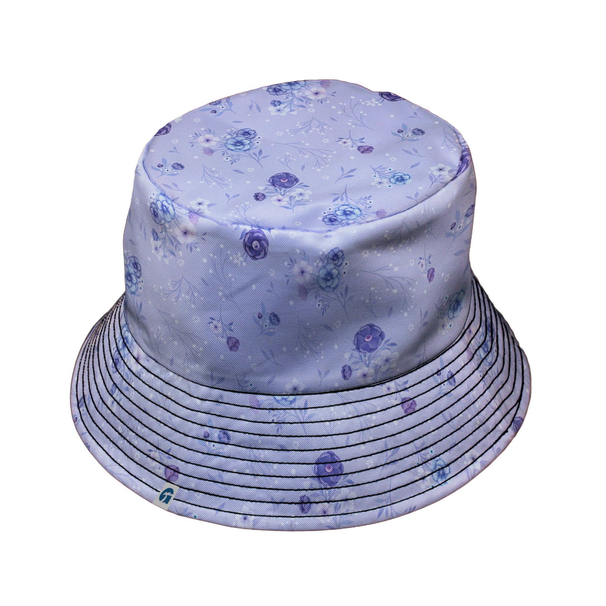 Periwinkle Rose Garden Bucket Hat Black Stitching