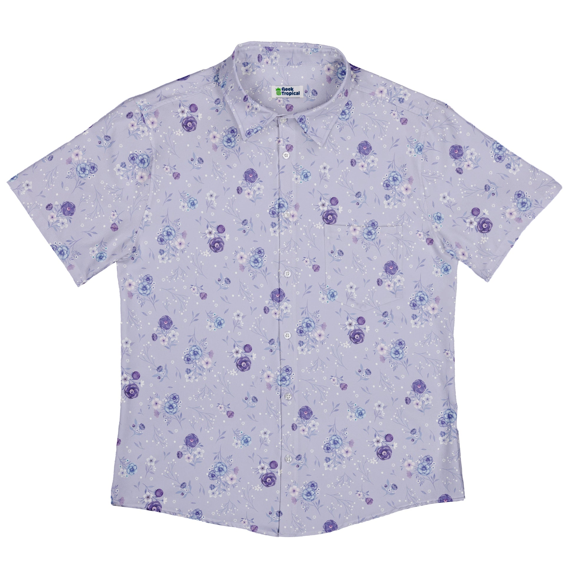 Periwinkle Rose Garden Button Up Shirt Flat Front