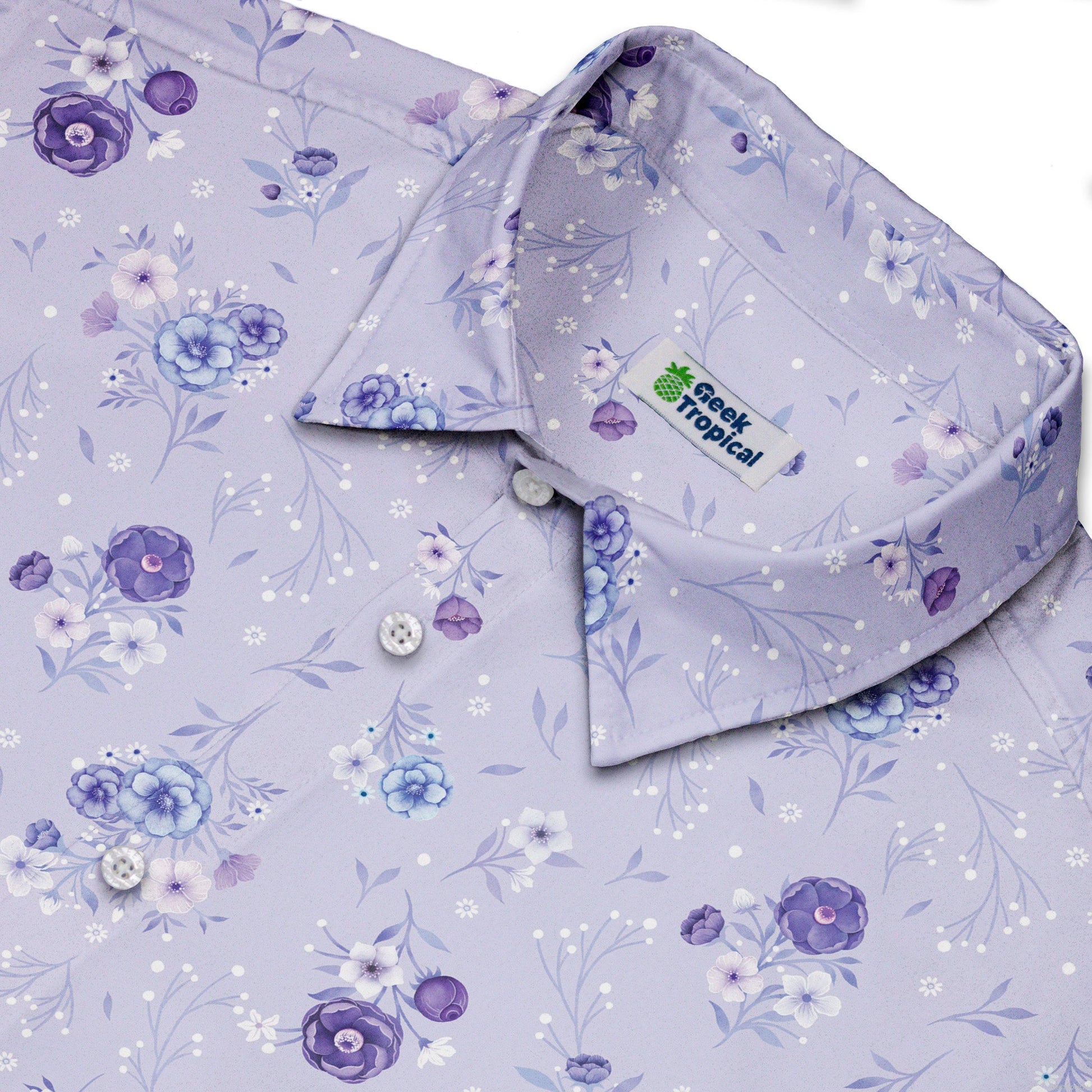 Periwinkle Rose Garden Button Up Shirt Neck