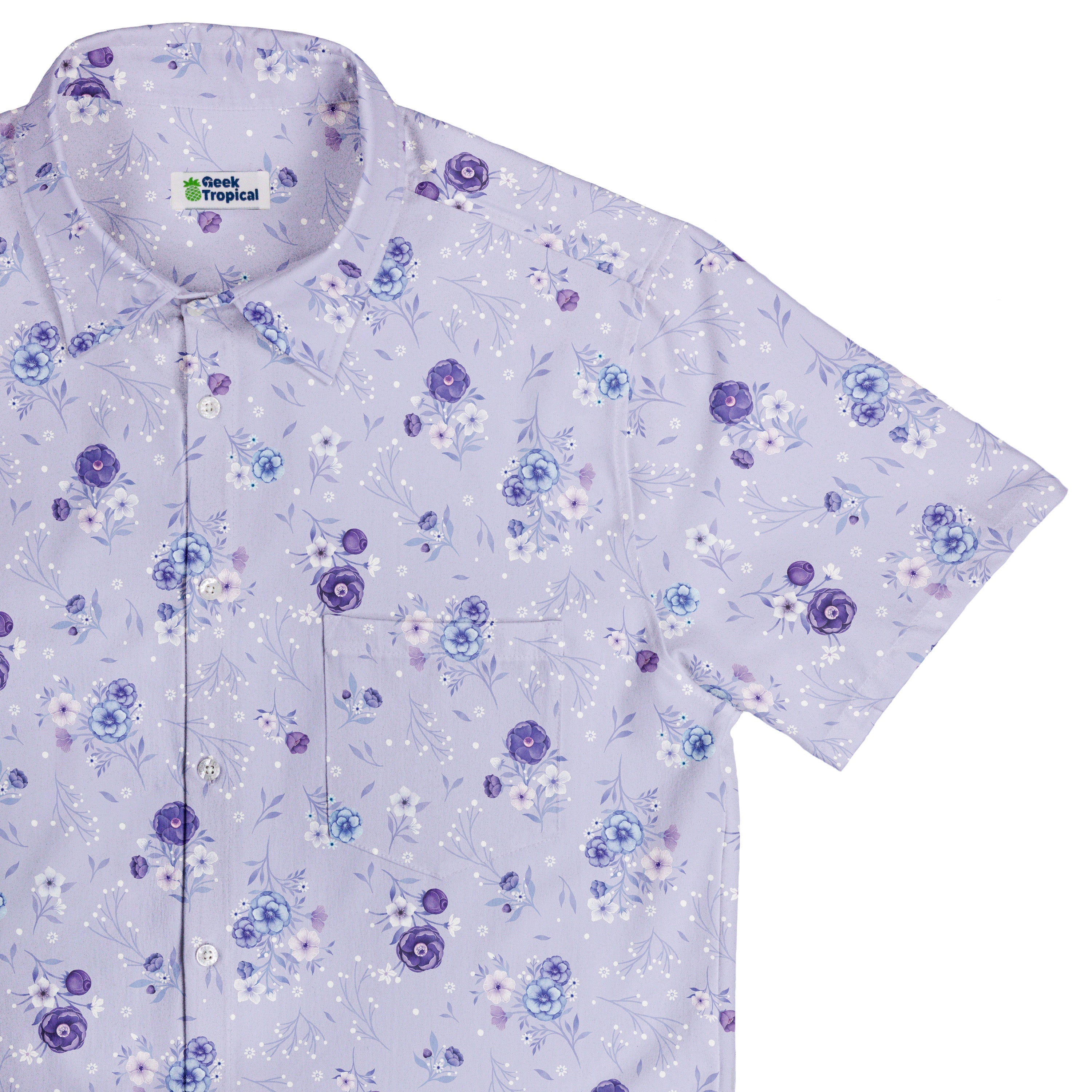 Periwinkle Rose Garden Button Up Shirt Top Corner