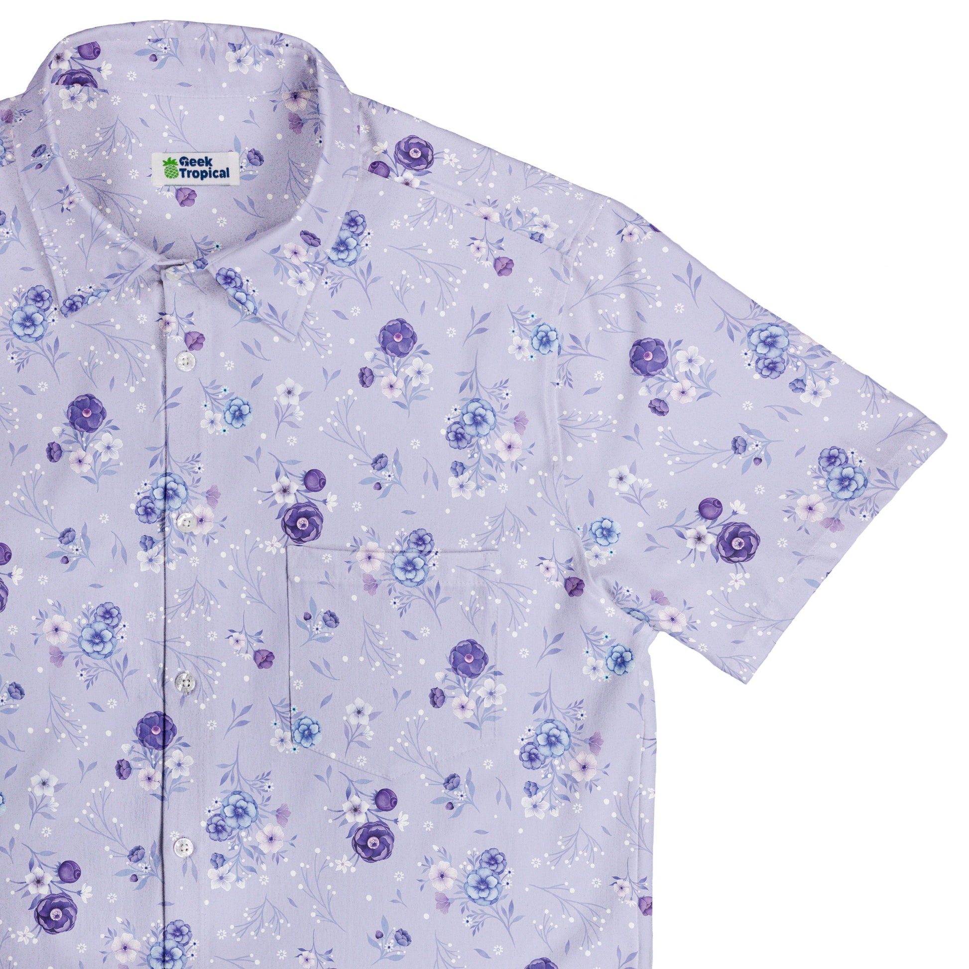 Periwinkle Rose Garden Button Up Shirt Top Corner