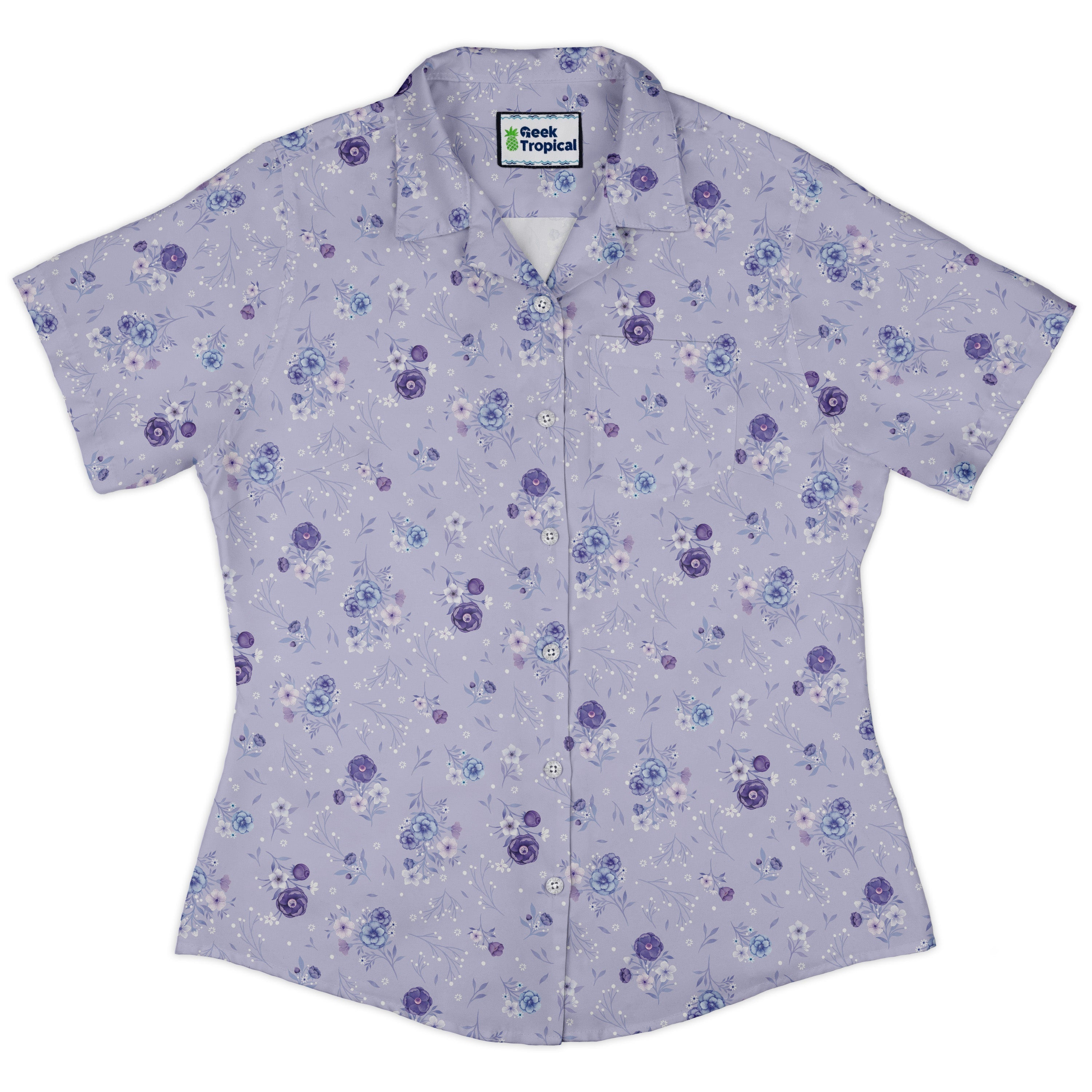 Periwinkle Rose Garden Curvy Button Up Shirt womens front