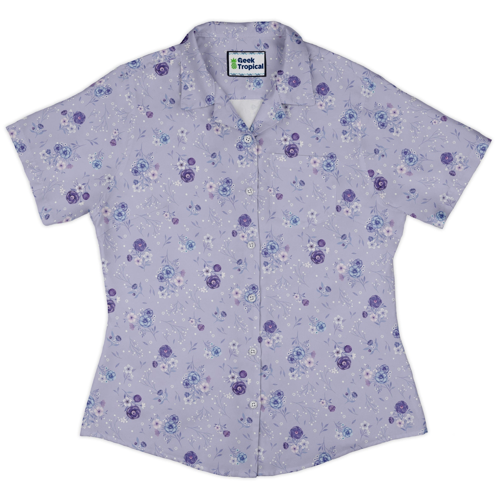Periwinkle Rose Garden Curvy Button Up Shirt womens front