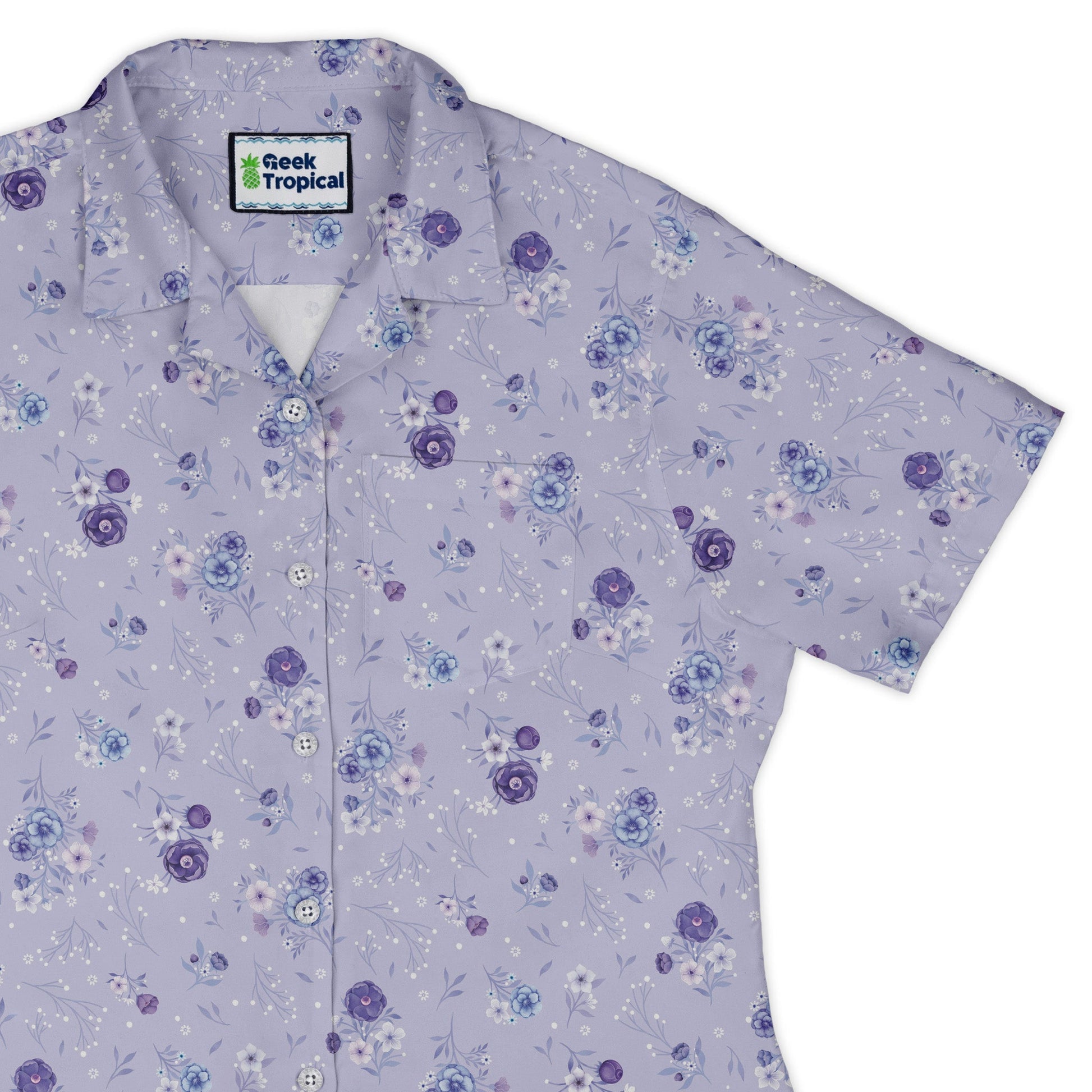 Periwinkle Rose Garden Curvy Button Up Shirt womens top right