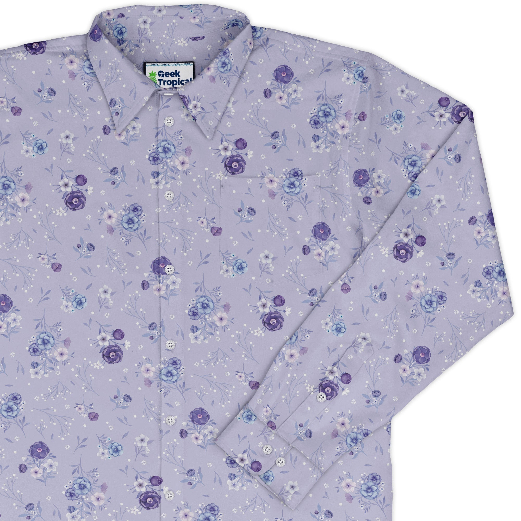 Periwinkle Rose Garden Long Sleeve Button Up Shirt cover