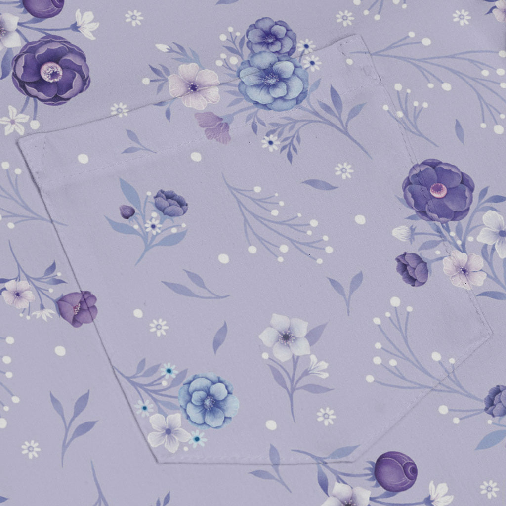 Periwinkle Rose Garden Long Sleeve Button Up Shirt pocket