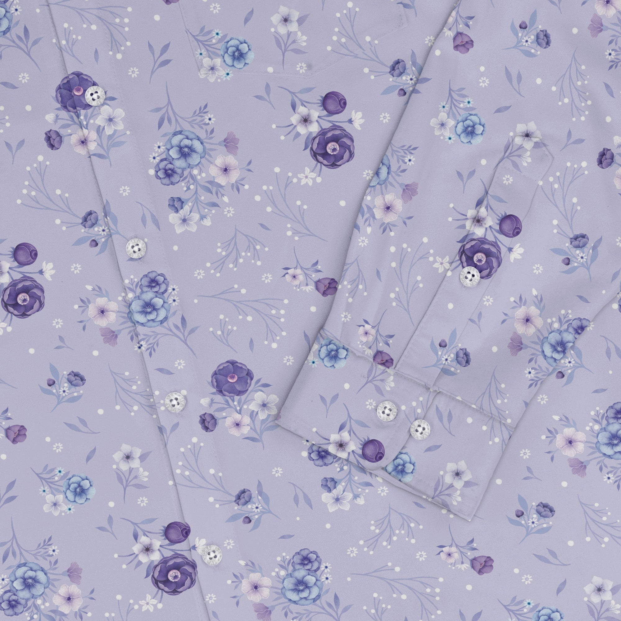 Periwinkle Rose Garden Long Sleeve Button Up Shirt sleeve close