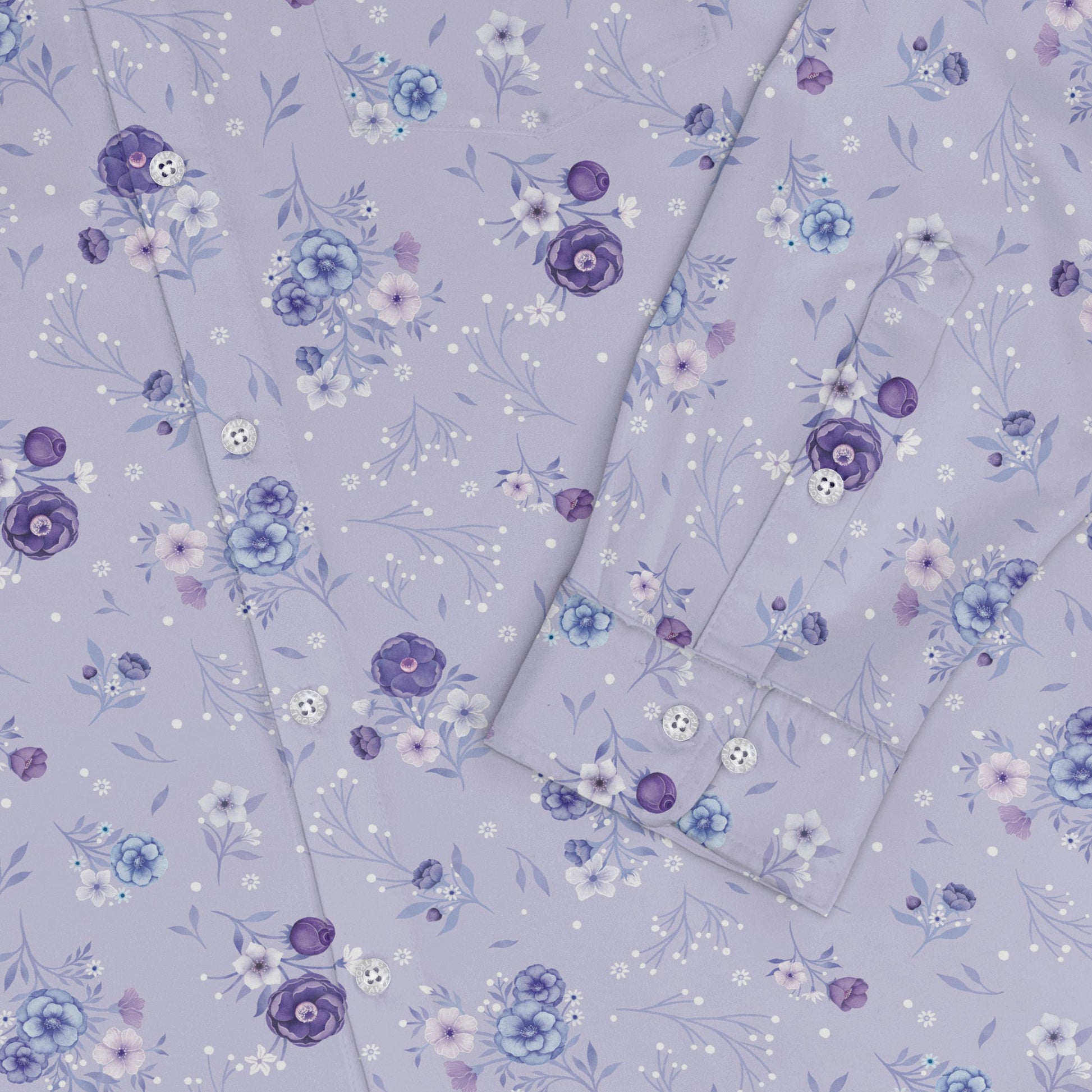 Periwinkle Rose Garden Long Sleeve Button Up Shirt sleeve close