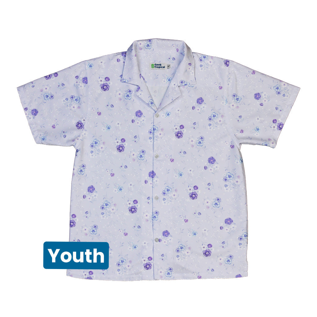 Periwinkle Rose Garden Youth Hawaiian Shirt Front
