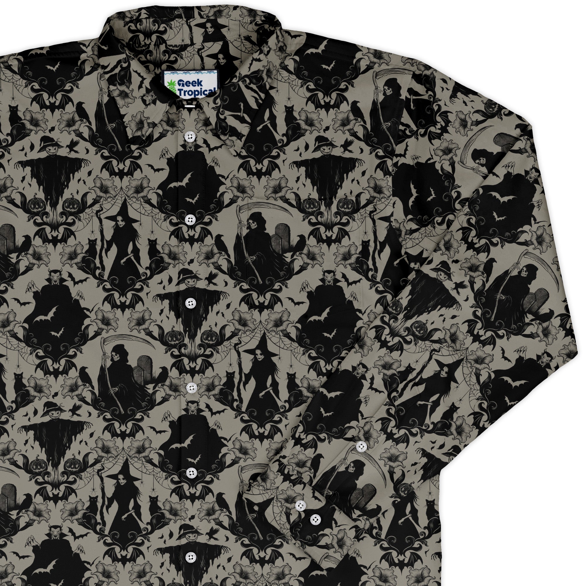 Phantom Flourish Long Sleeve Button Up Shirt Geek Nerd 0925 adult sizing All Adult Button Up Shirts