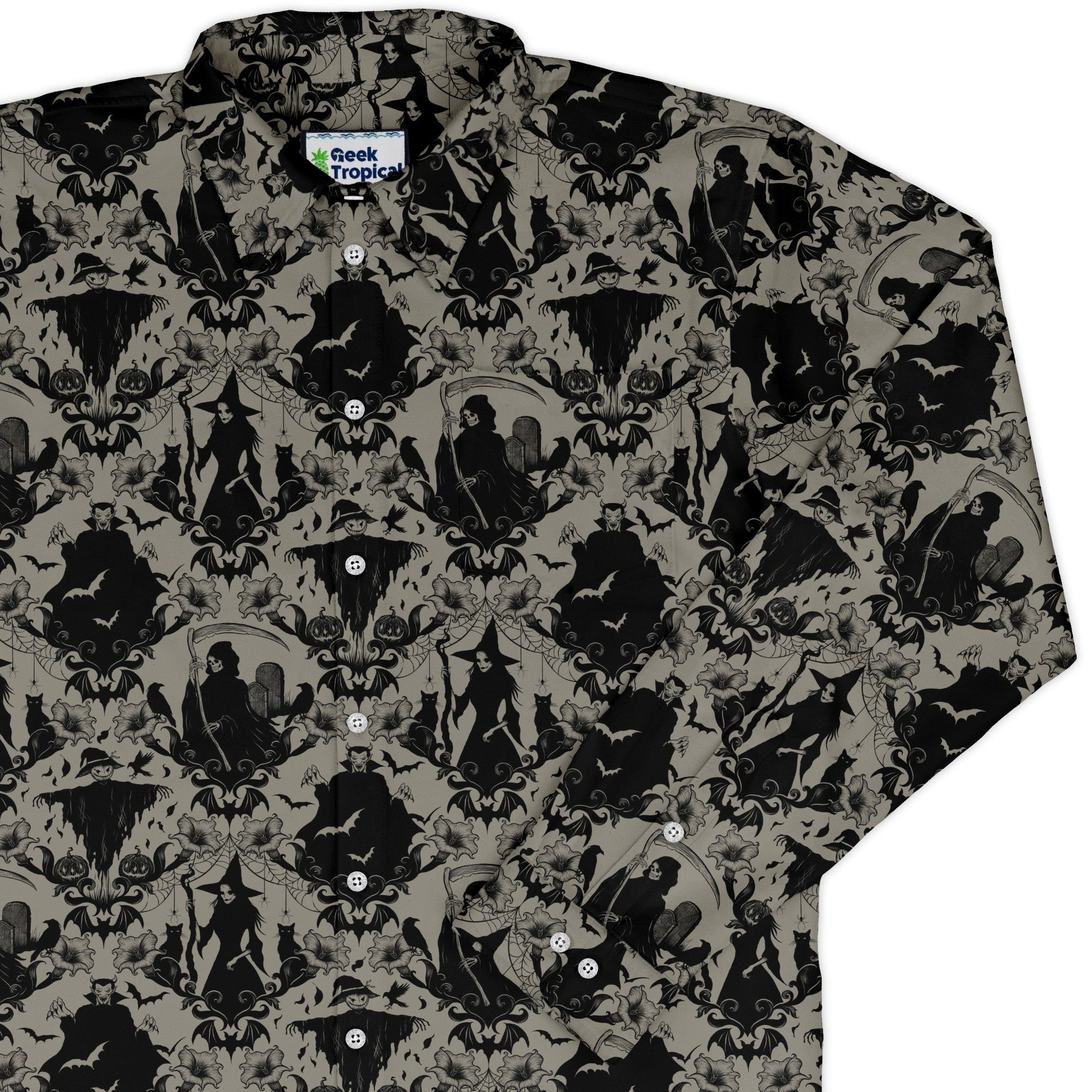 Phantom Flourish Long Sleeve Button Up Shirt Geek Nerd 0925 adult sizing All Adult Button Up Shirts