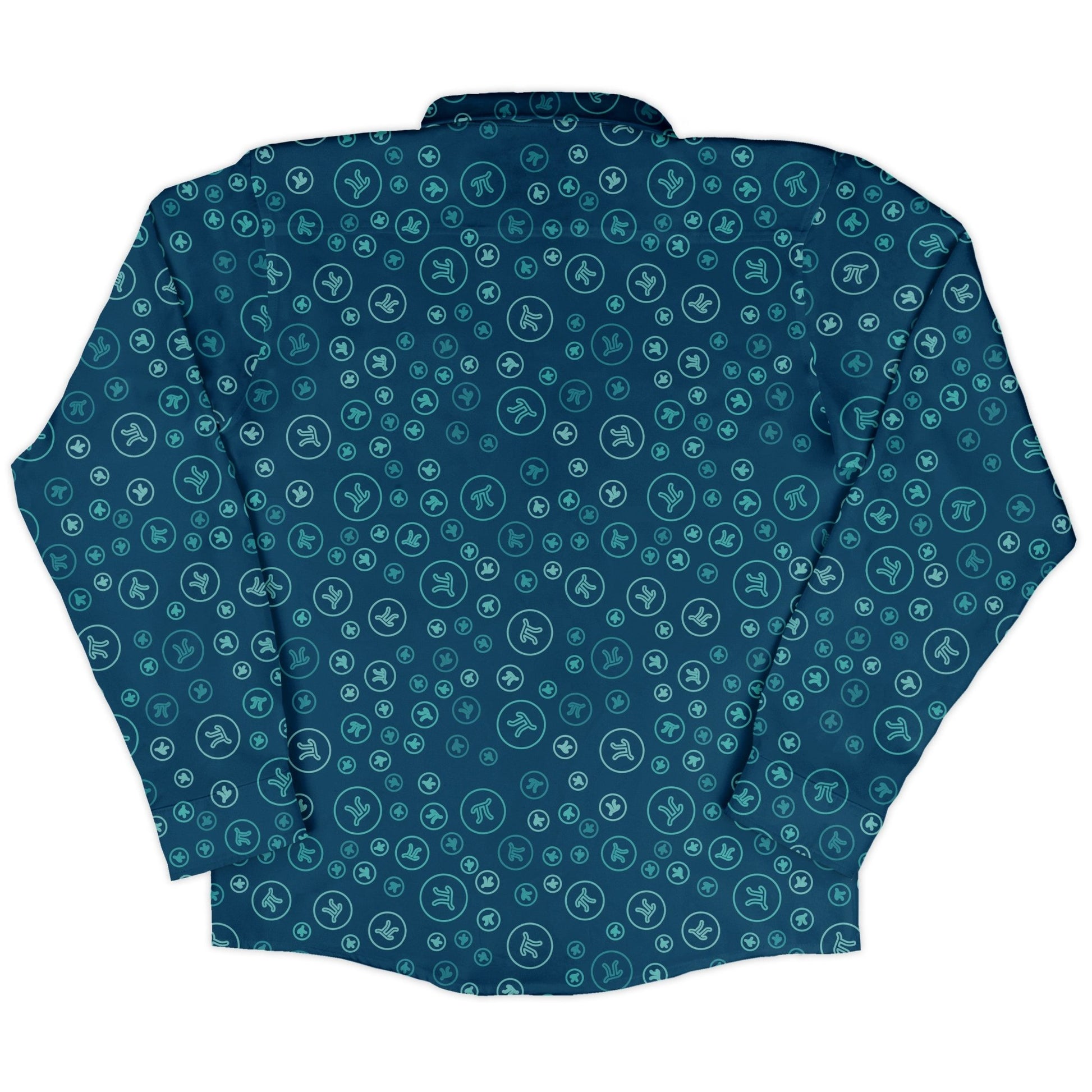 Pi 3.14 Math Blue Long Sleeve Button Up Shirt Geek Nerd adult sizing FLOW DESC WRITING mathematics print