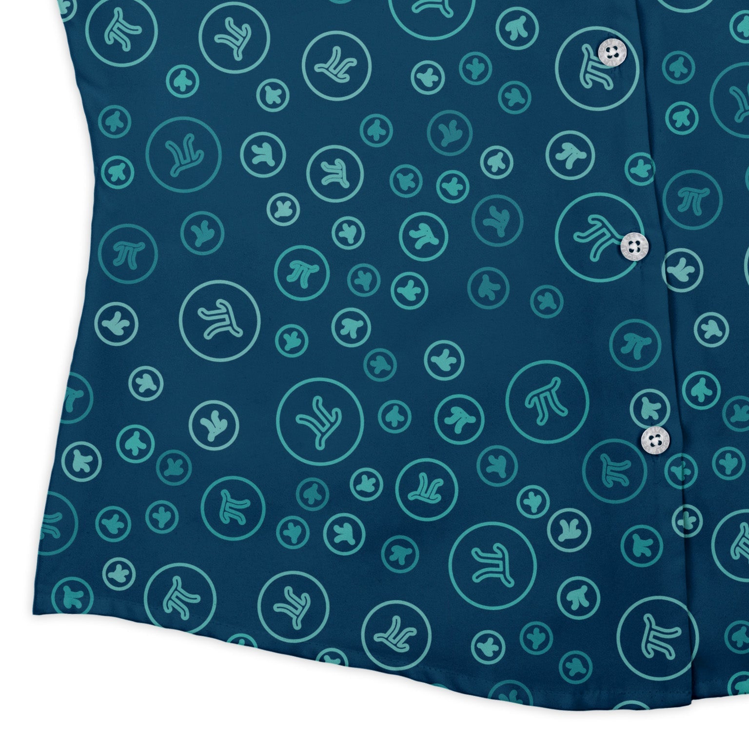 Pi 3.14 Math Blue Curvy Button Up Shirt Geek Nerd mathematics print women