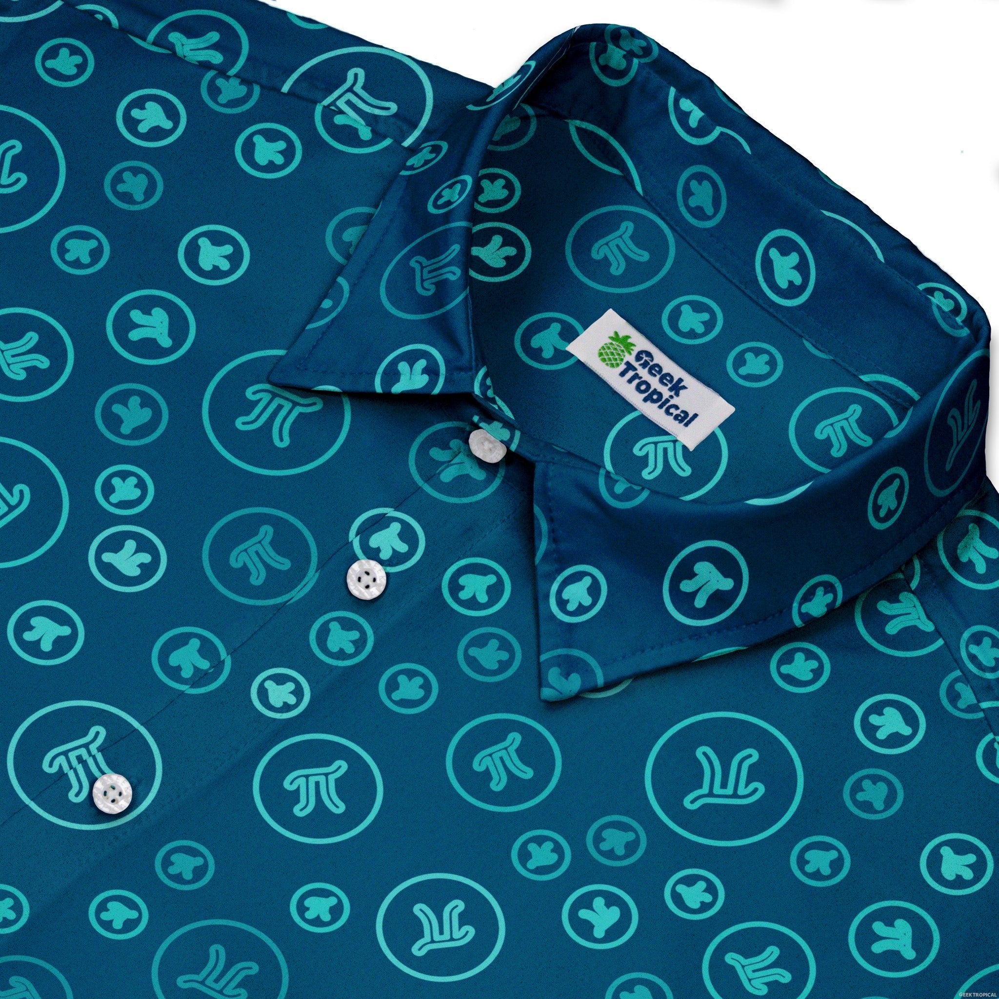 Pi 3.14 Math Blue Button Up Shirt - adult sizing - mathematics print -