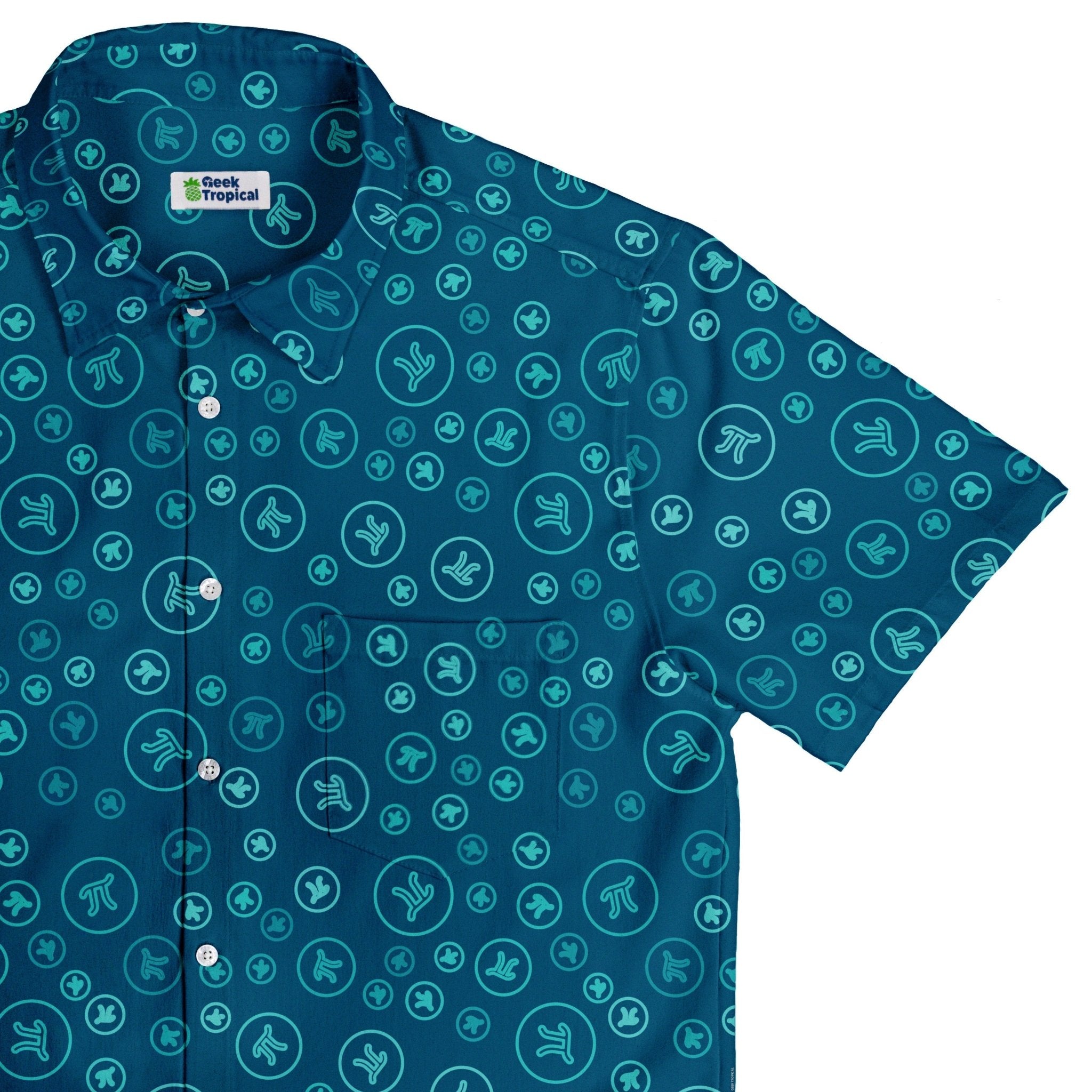 Pi 3.14 Math Blue Button Up Shirt - adult sizing - mathematics print -