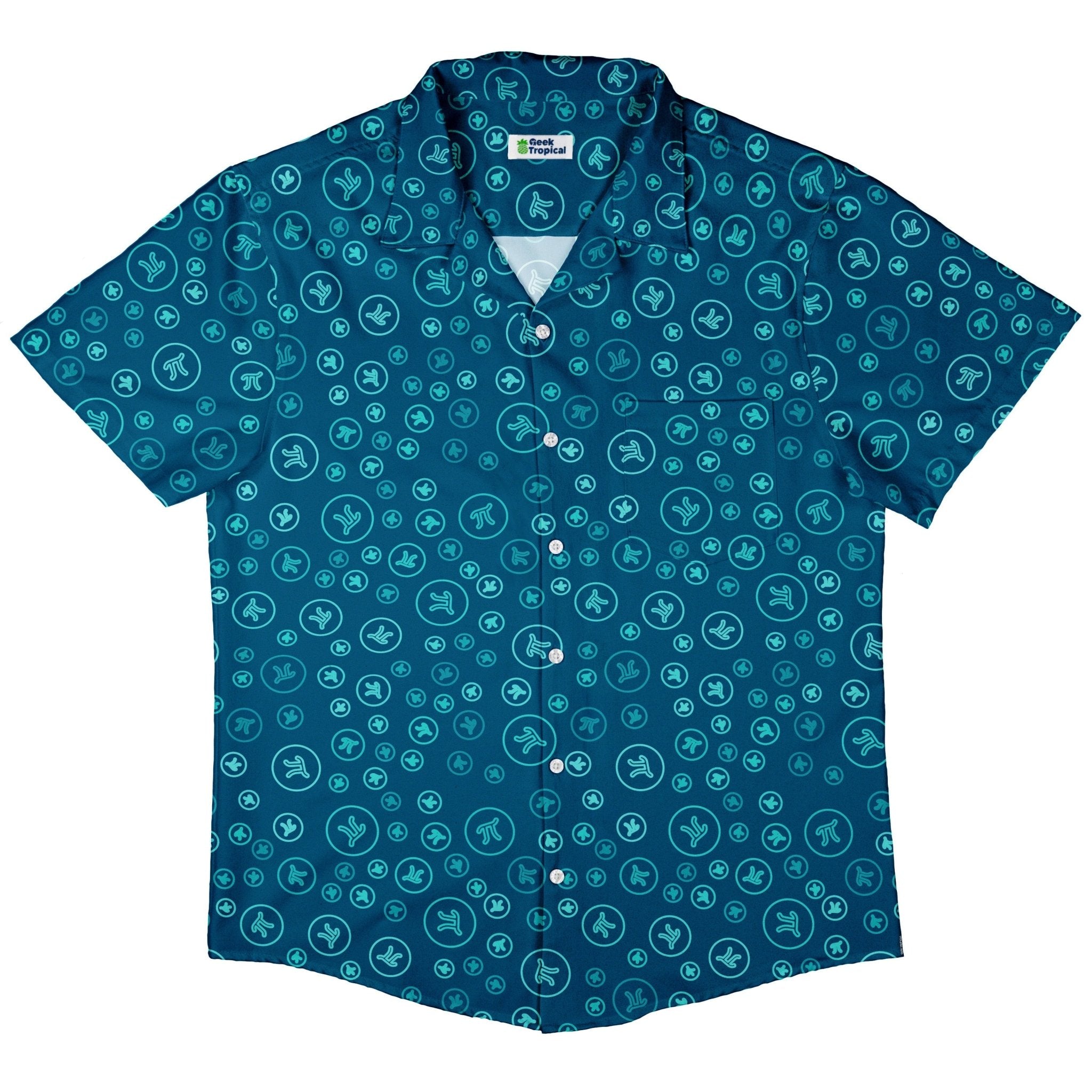 Pi 3.14 Math Blue Button Up Shirt - adult sizing - mathematics print -