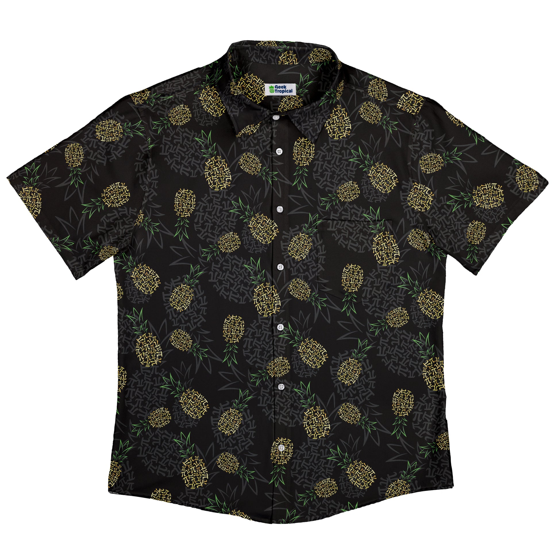Pi Napple Black Button Up Shirt Flat Front