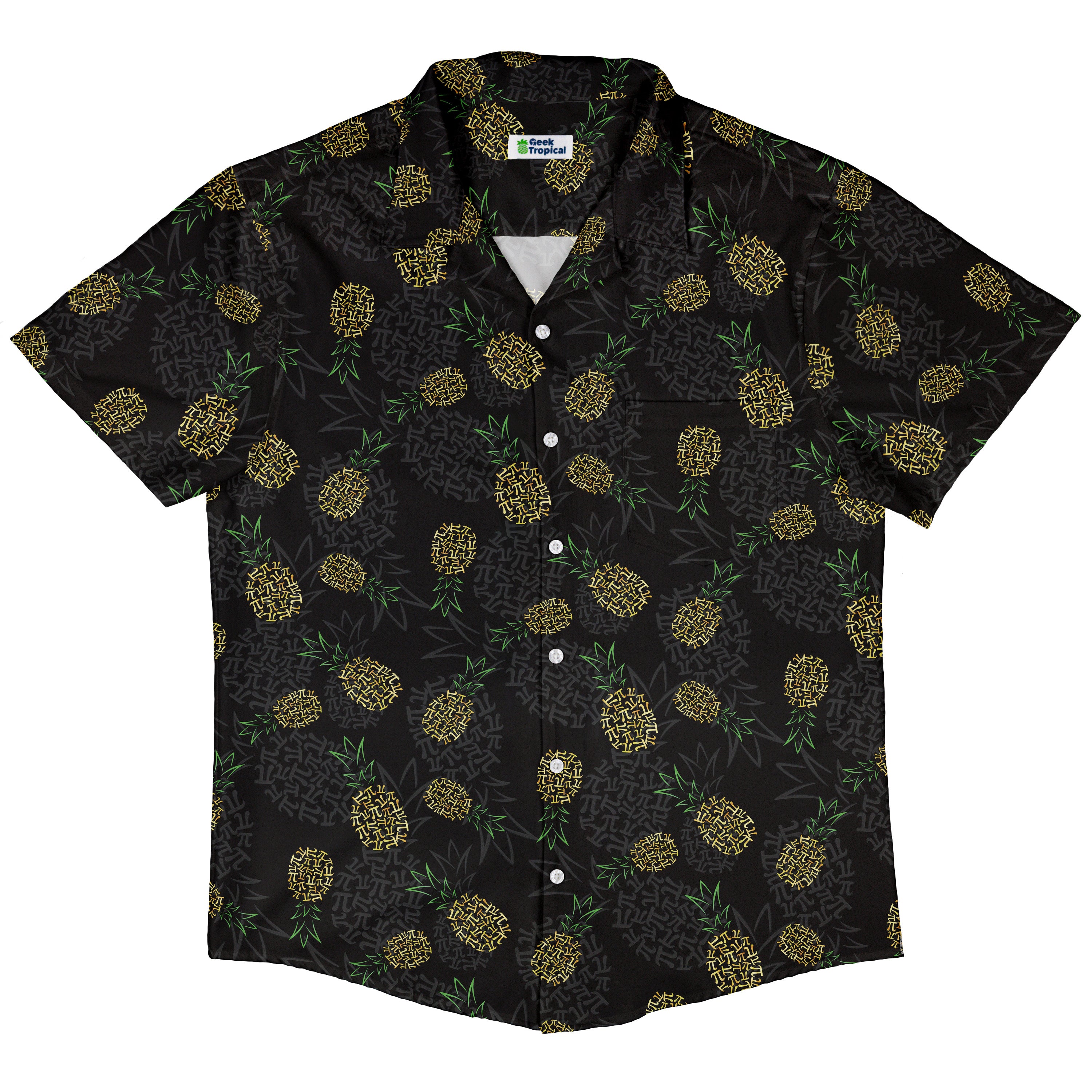 Pi Napple Black Button Up Shirt Hawaiian Front