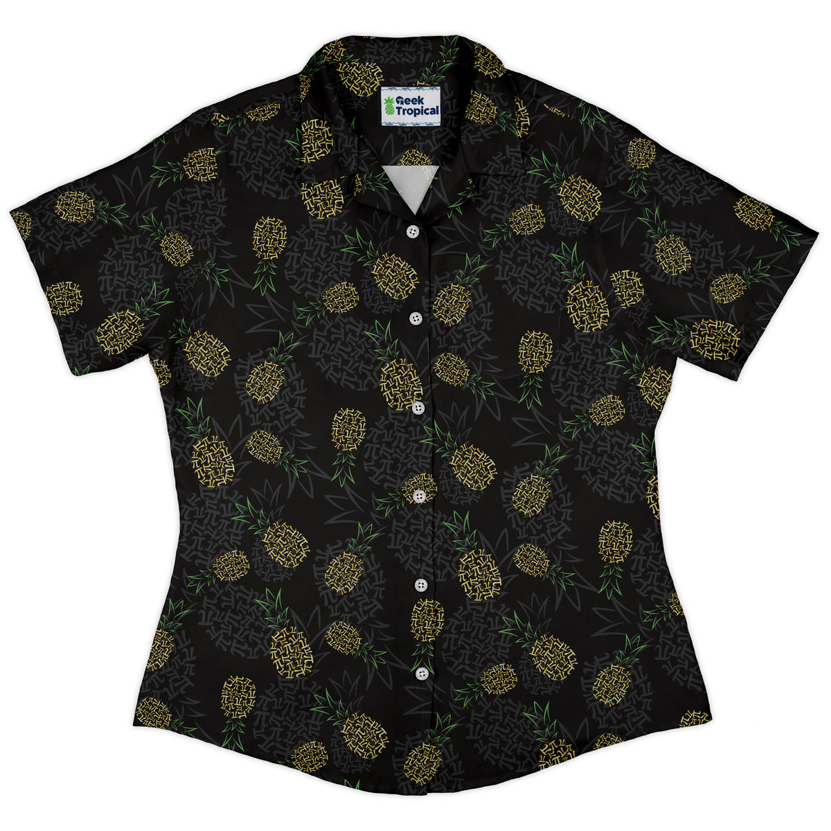 Pi Napple Black Curvy Button Up Shirt womens front