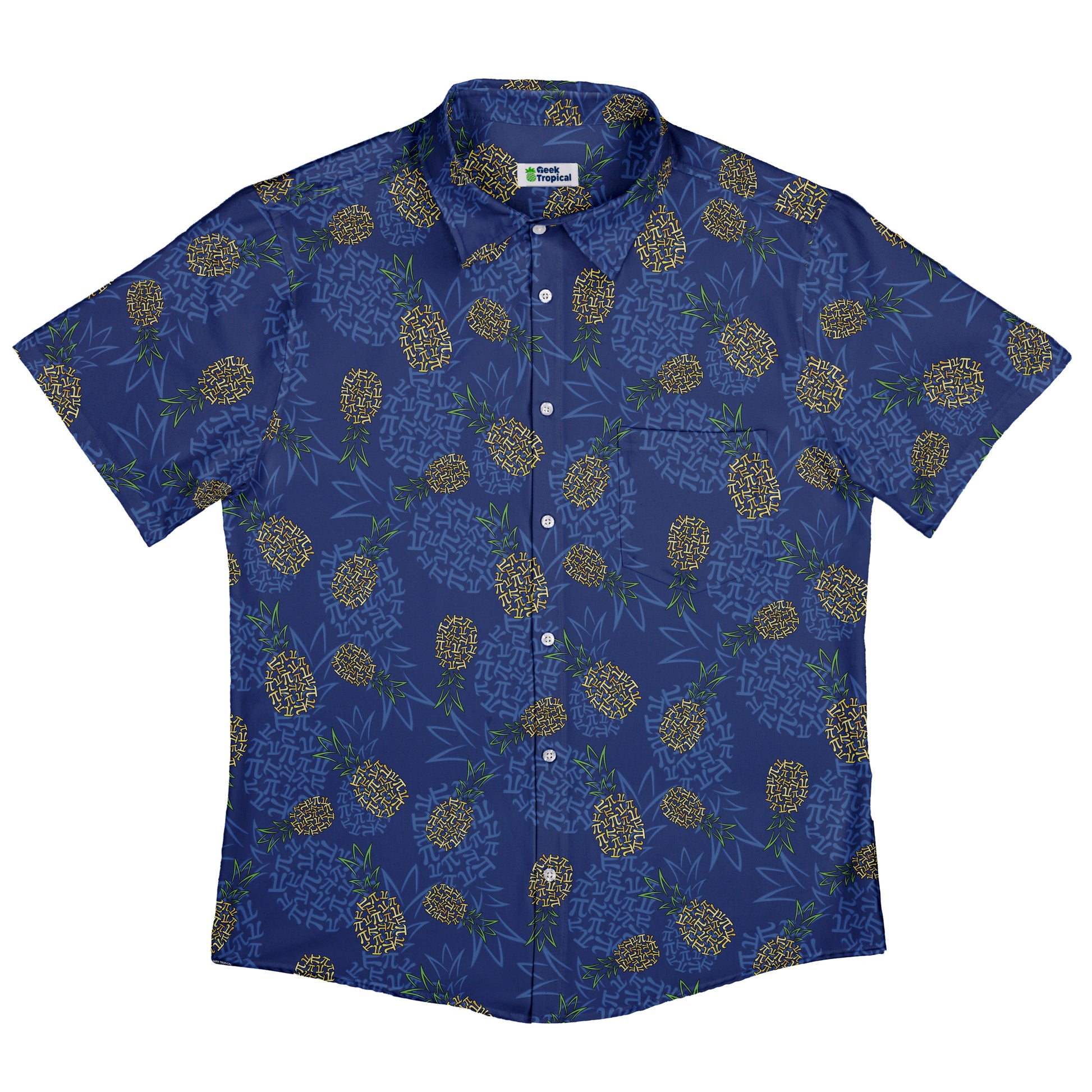 Pi Napple Blue Button Up Shirt Flat Front