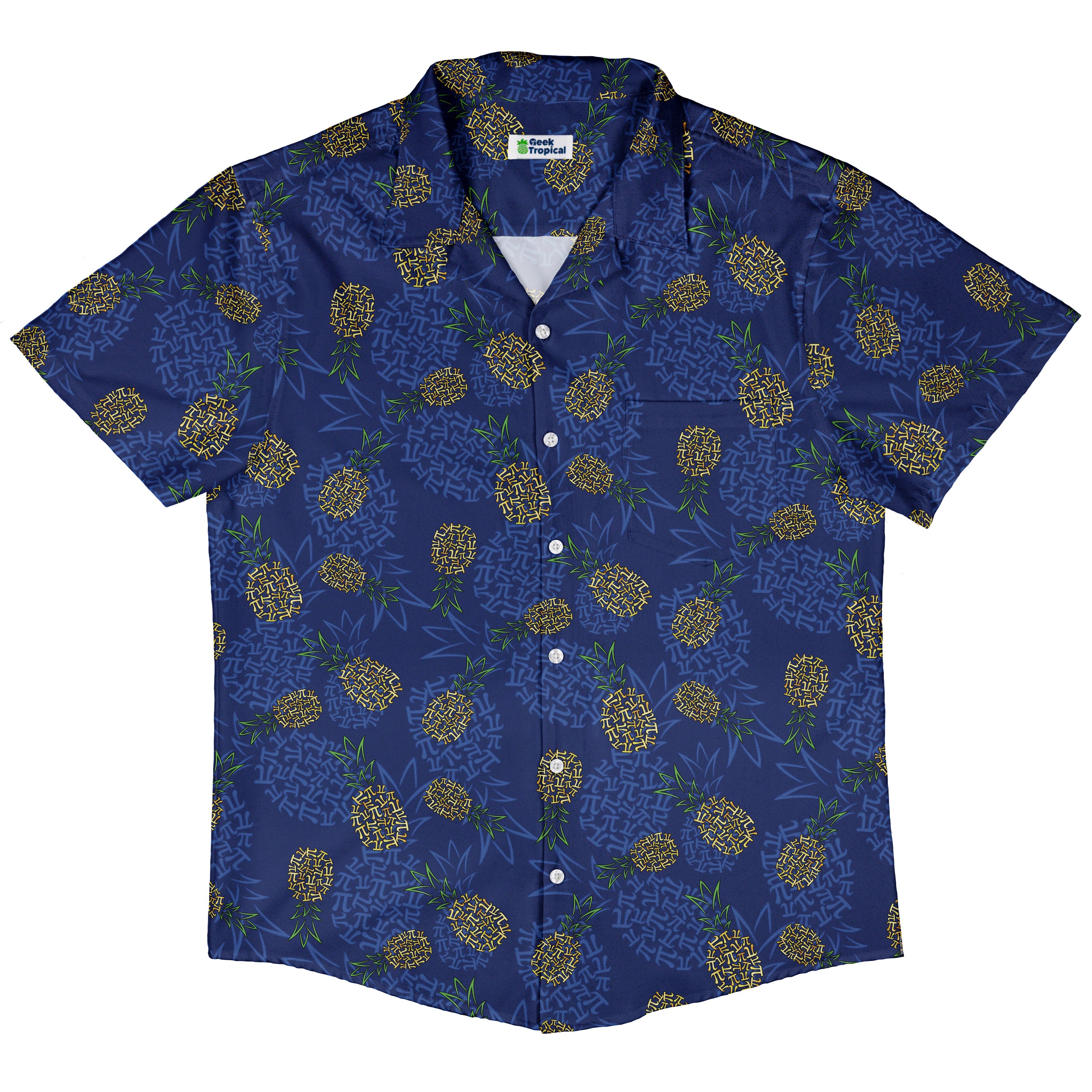 Pi Napple Blue Button Up Shirt Hawaiian Front