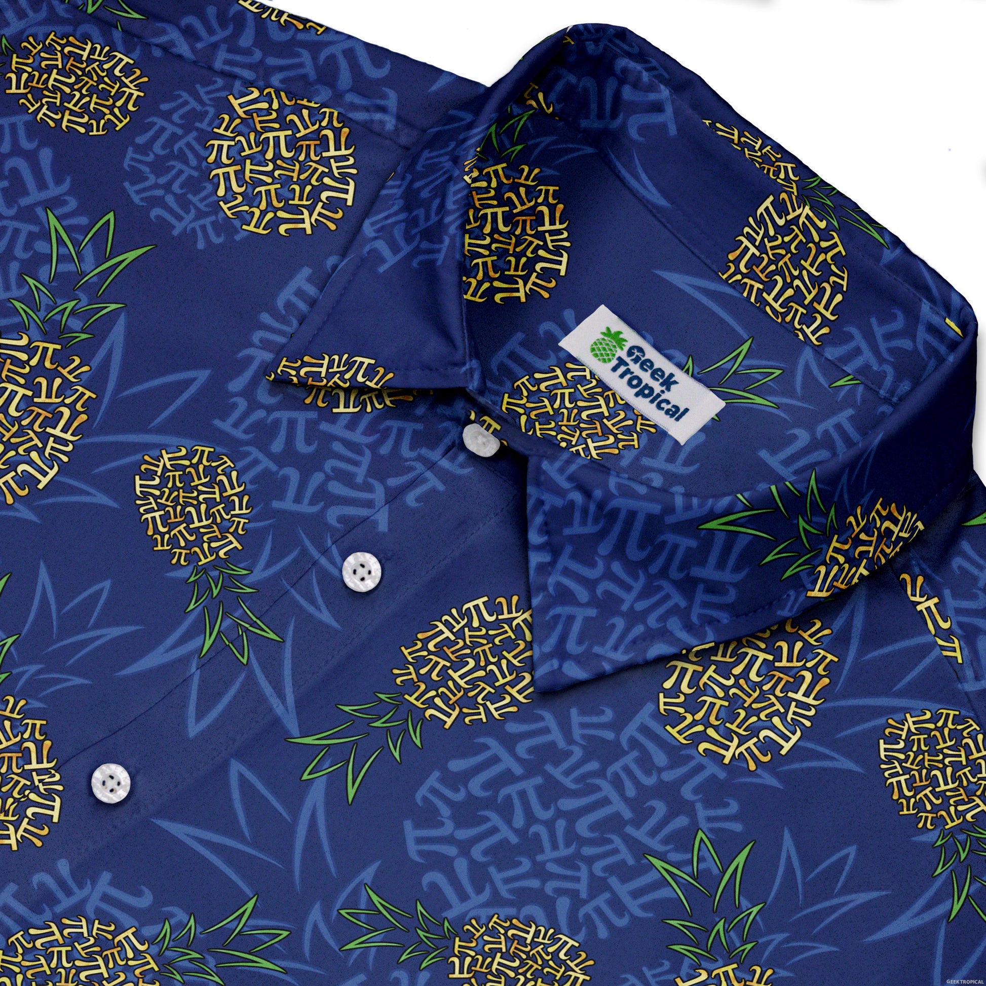 Pi Napple Blue Button Up Shirt Neck
