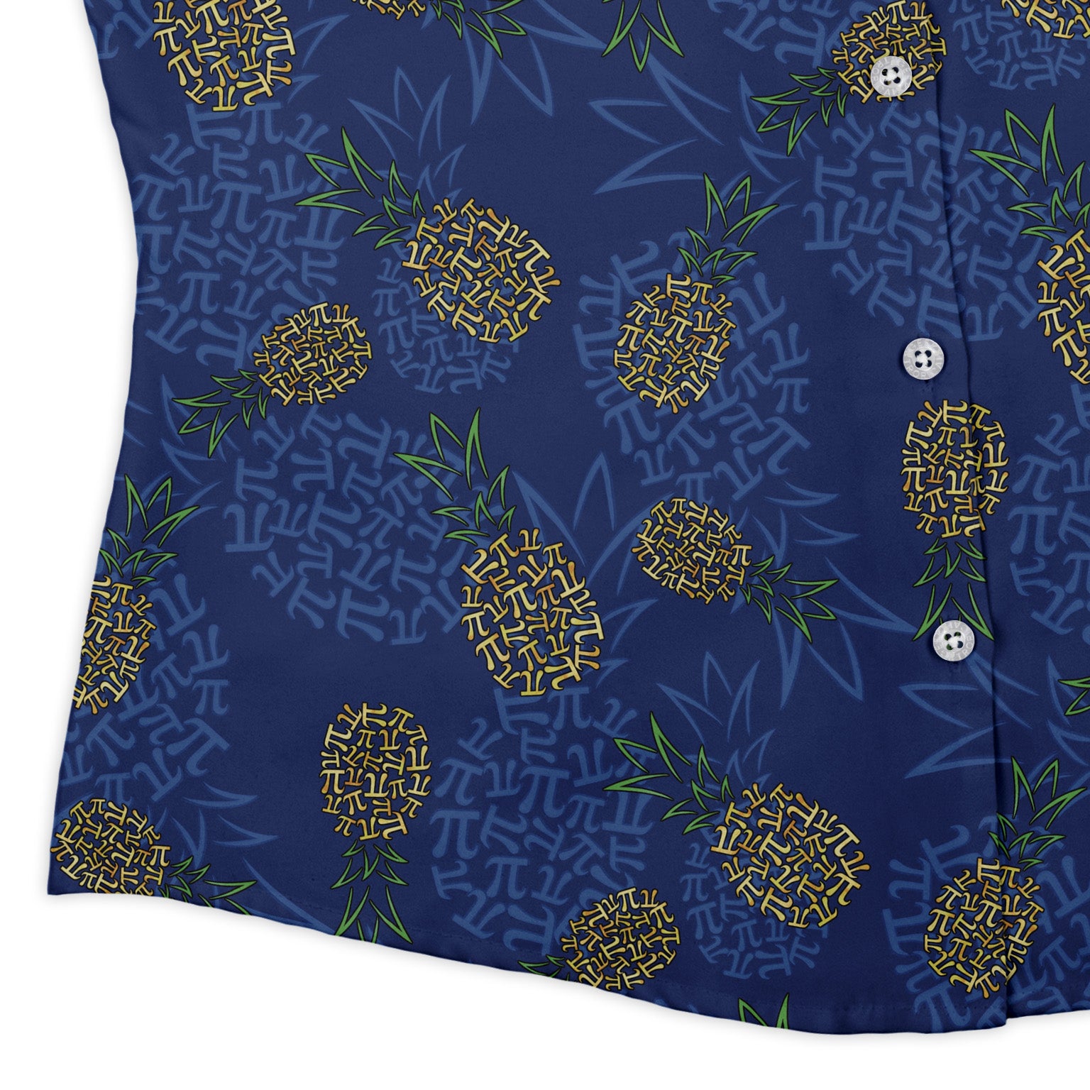 Pi Napple Blue Curvy Button Up Shirt womens corner