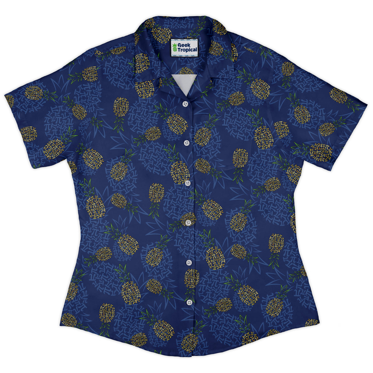 Pi Napple Blue Curvy Button Up Shirt womens front
