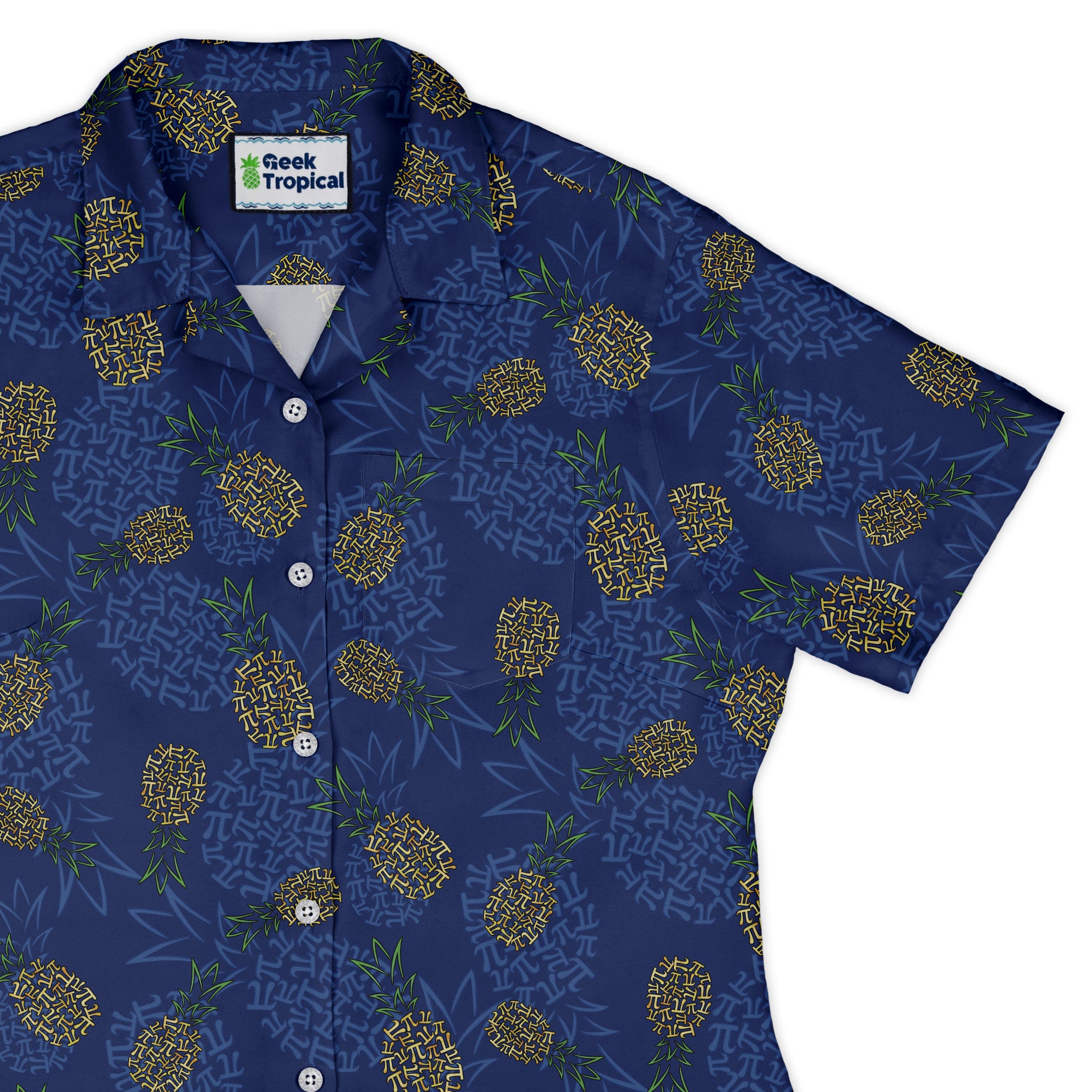 Pi Napple Blue Curvy Button Up Shirt womens top right
