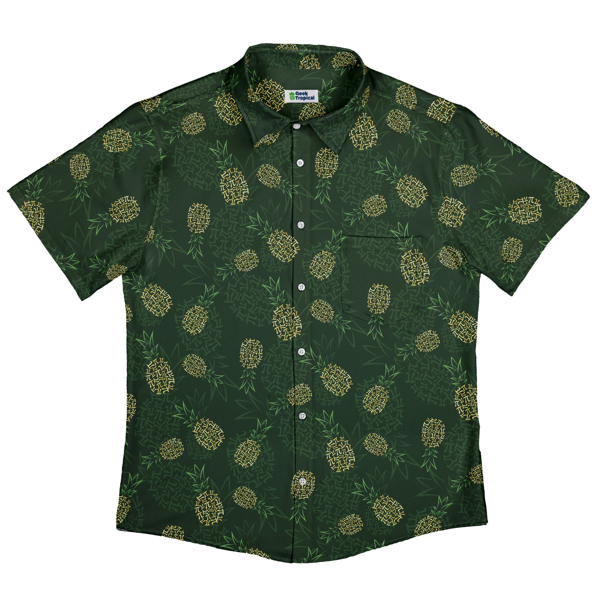 Pi Napple Green Button Up Shirt Flat Front