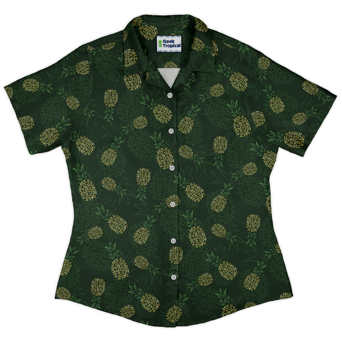Pi Napple Green Curvy Button Up Shirt womens front