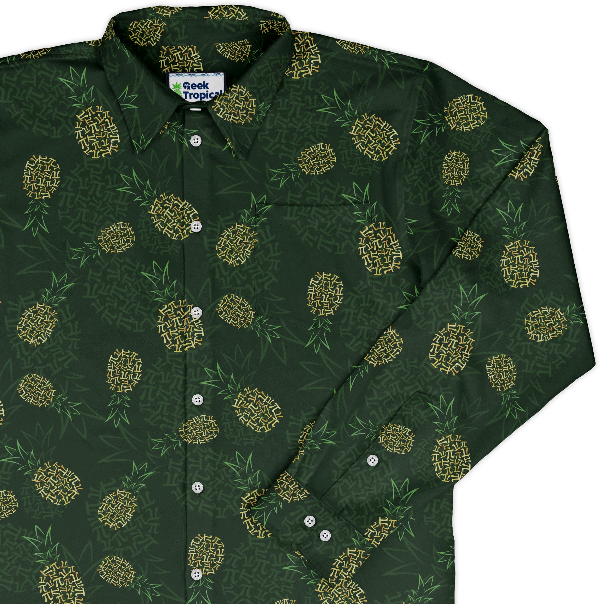 Pi Napple Green Long Sleeve Button Up Shirt cover