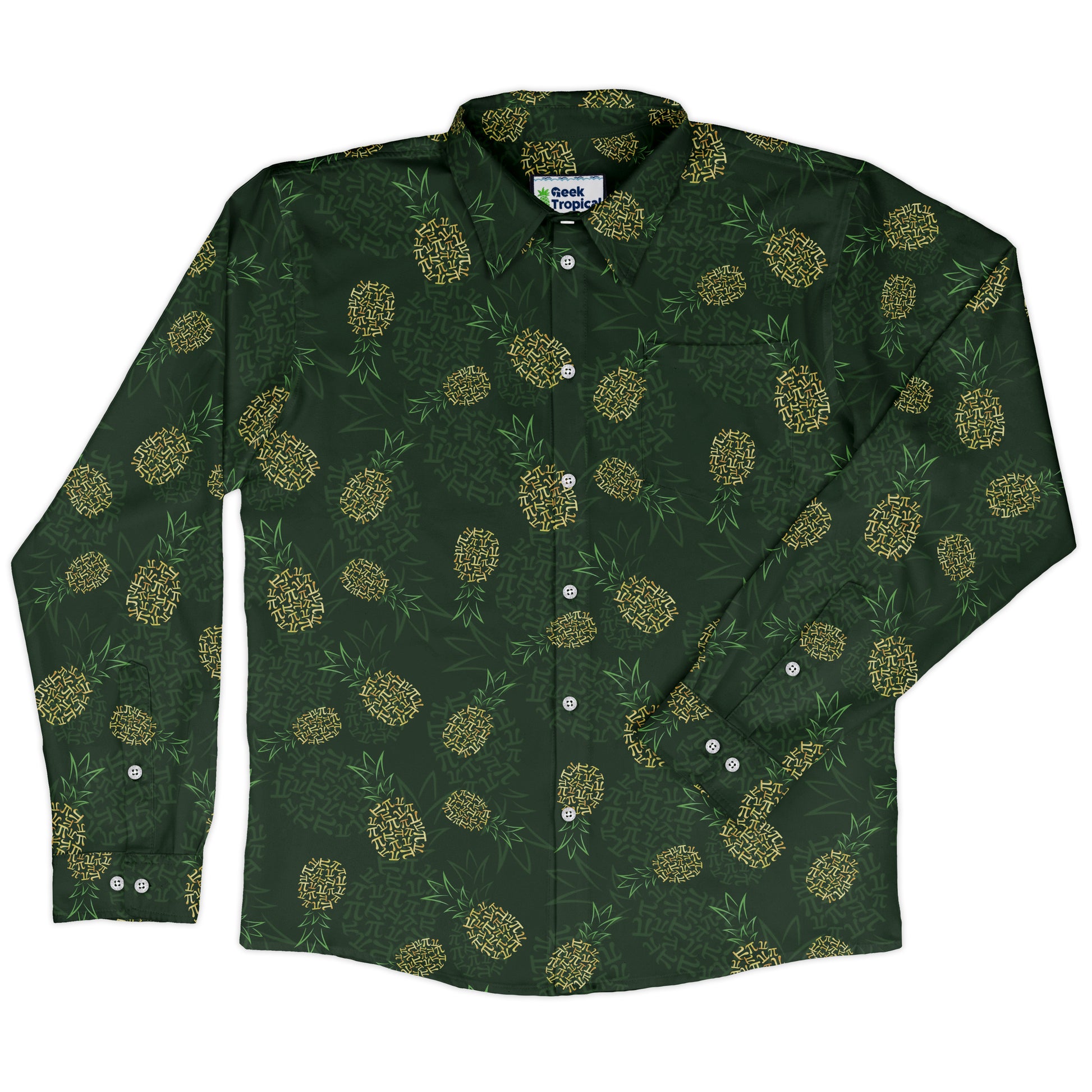 Pi Napple Green Long Sleeve Button Up Shirt front