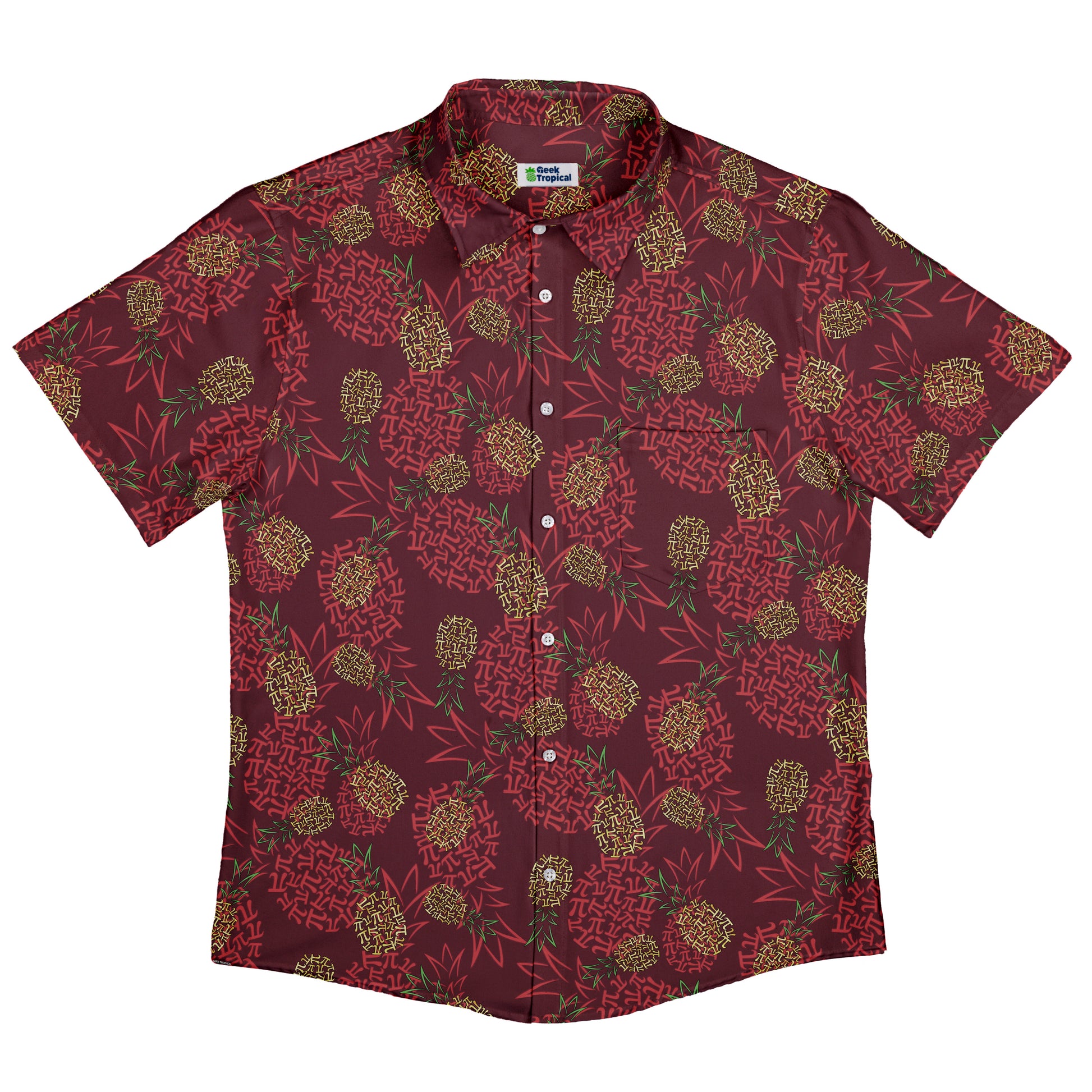 Pi Napple Red Button Up Shirt Flat Front