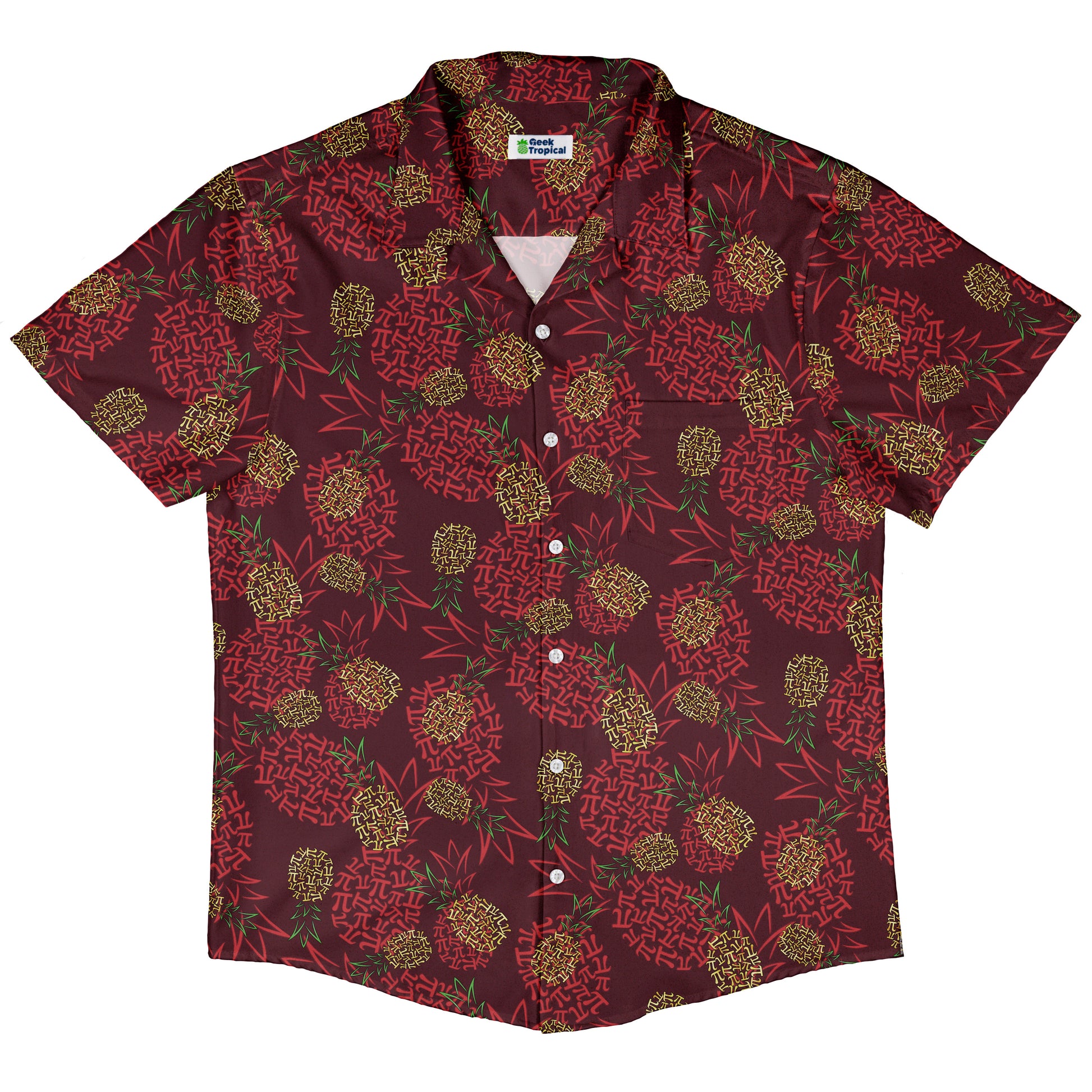 Pi Napple Red Button Up Shirt Hawaiian Front