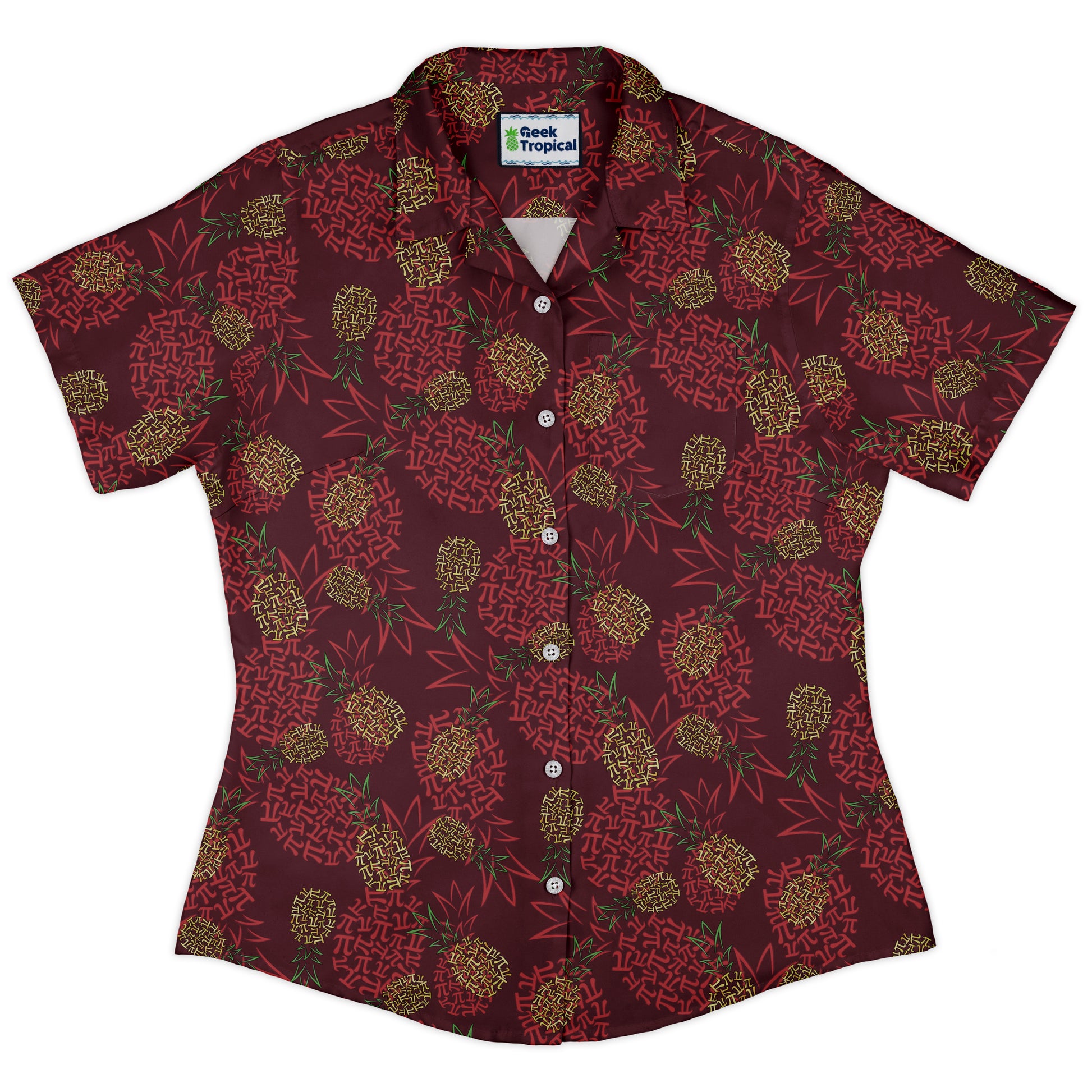 Pi Napple Red Curvy Button Up Shirt womens front