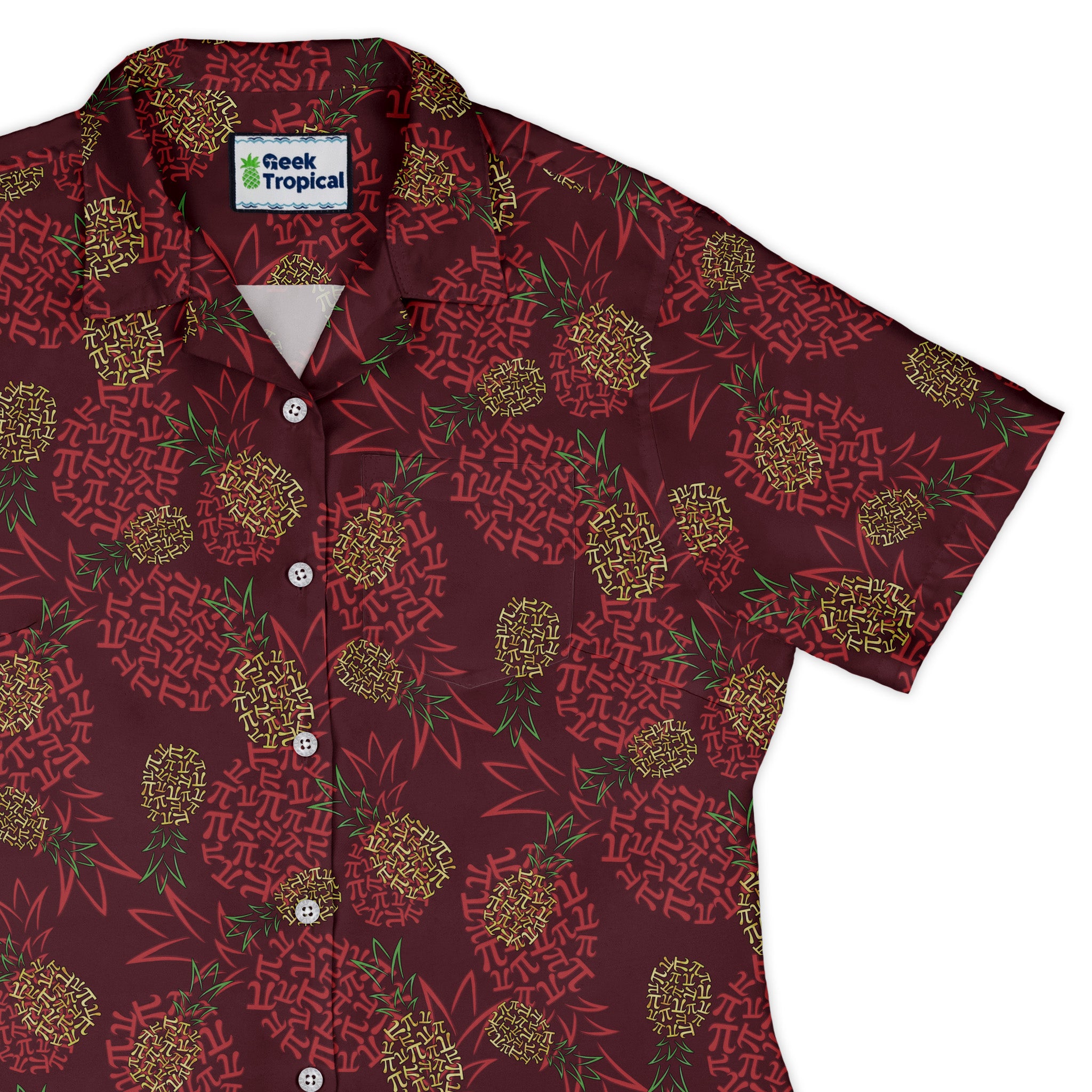 Pi Napple Red Curvy Button Up Shirt womens top right