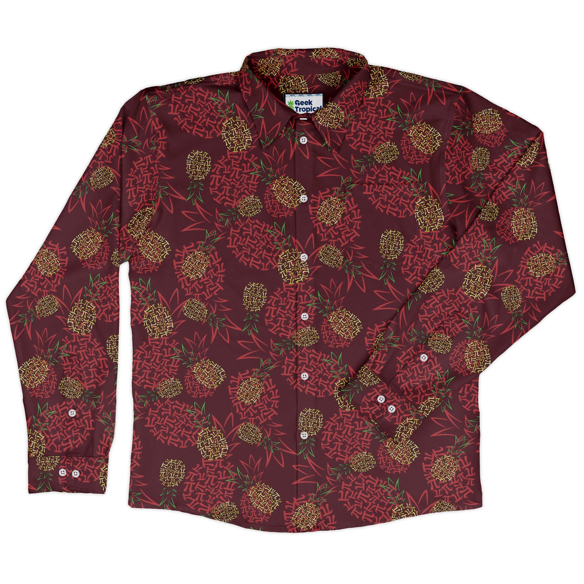 Pi Napple Red Long Sleeve Button Up Shirt front